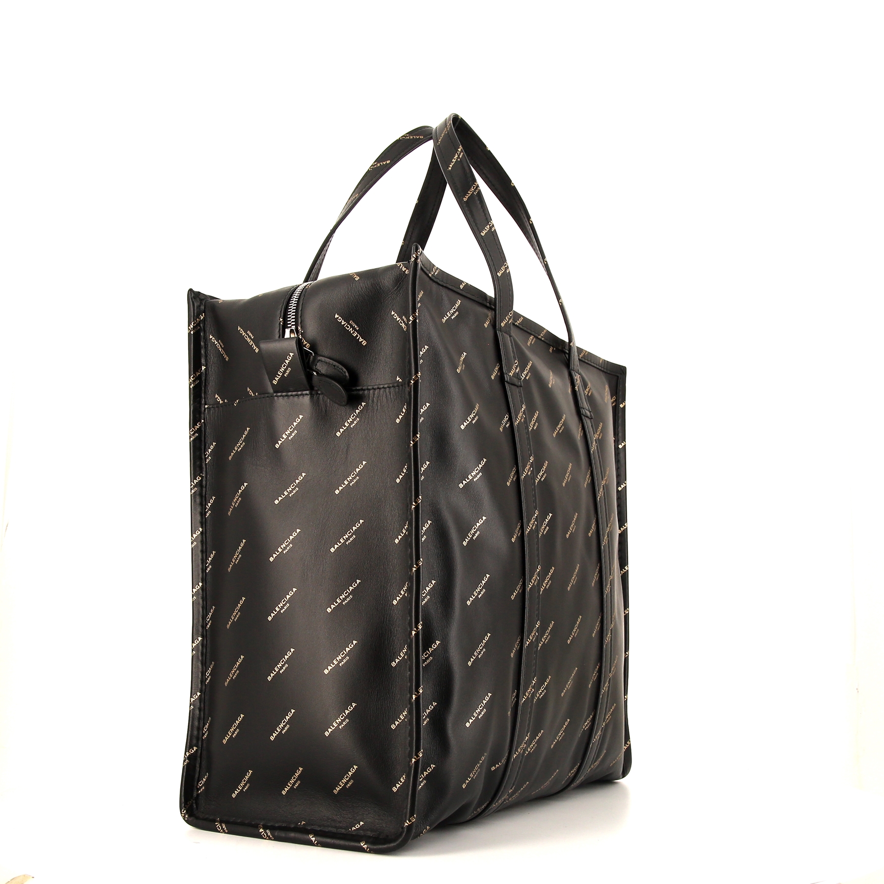 Shopping bag Balenciaga Bazar shopper in pelle nera motivo firmato