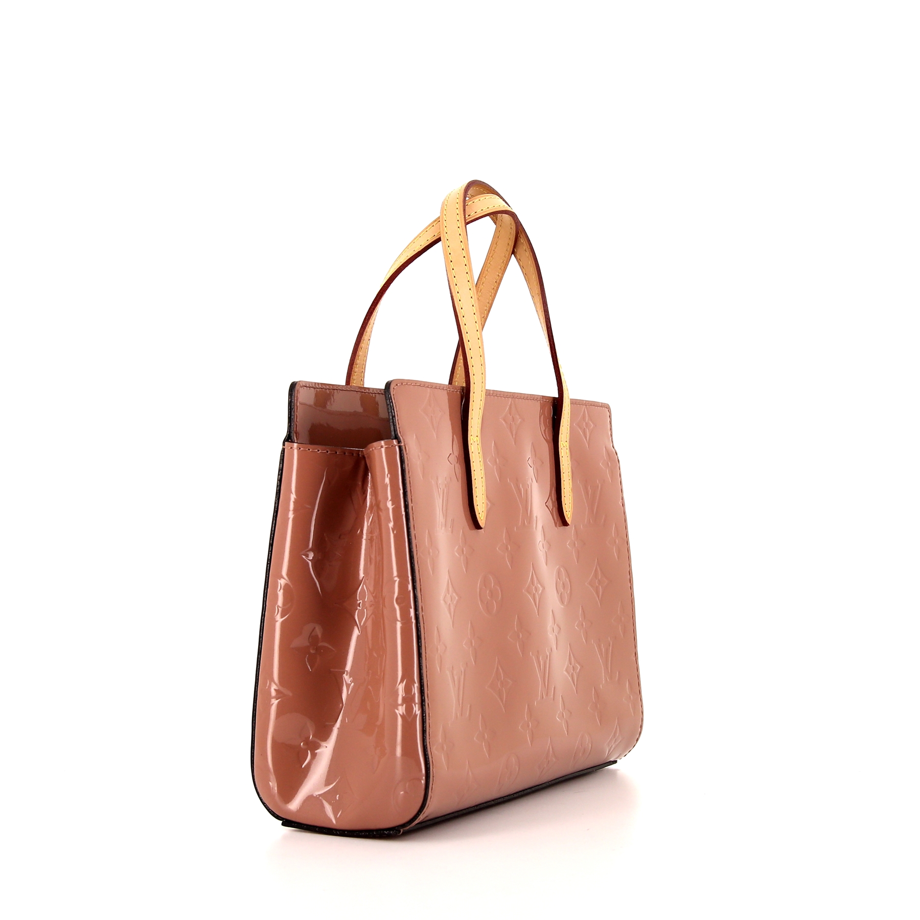 Sac à main Louis Vuitton Catalina petit modèle en cuir verni monogram rose et cuir naturel