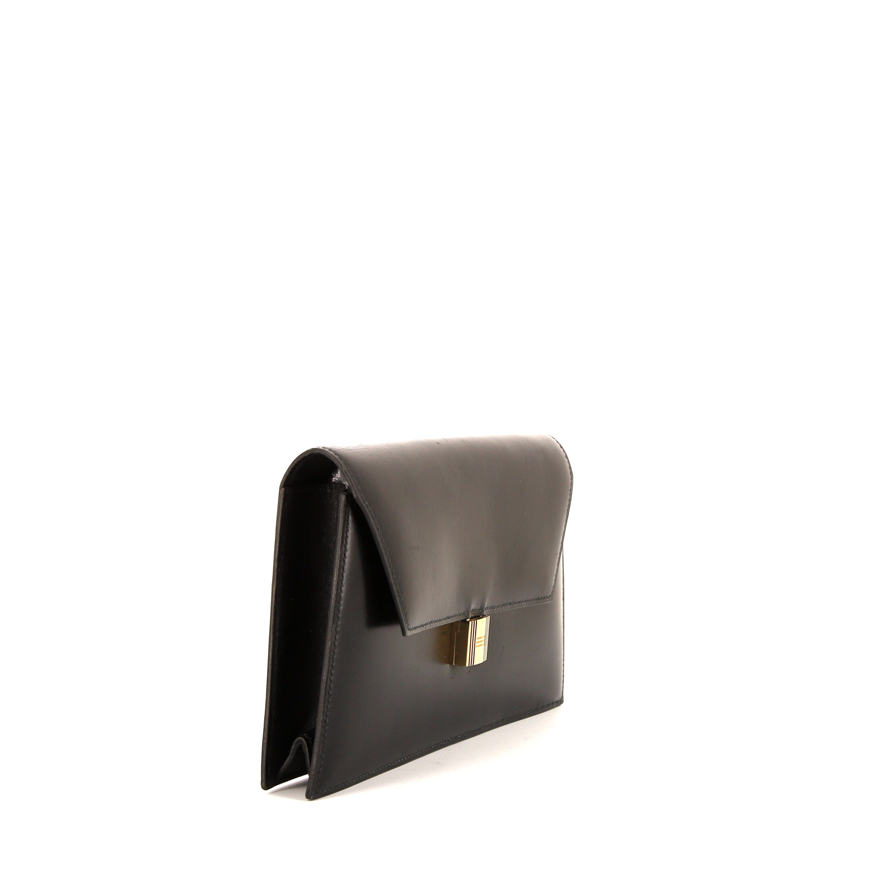 Bolsito de mano Hermès Cadenas en cuero box negro