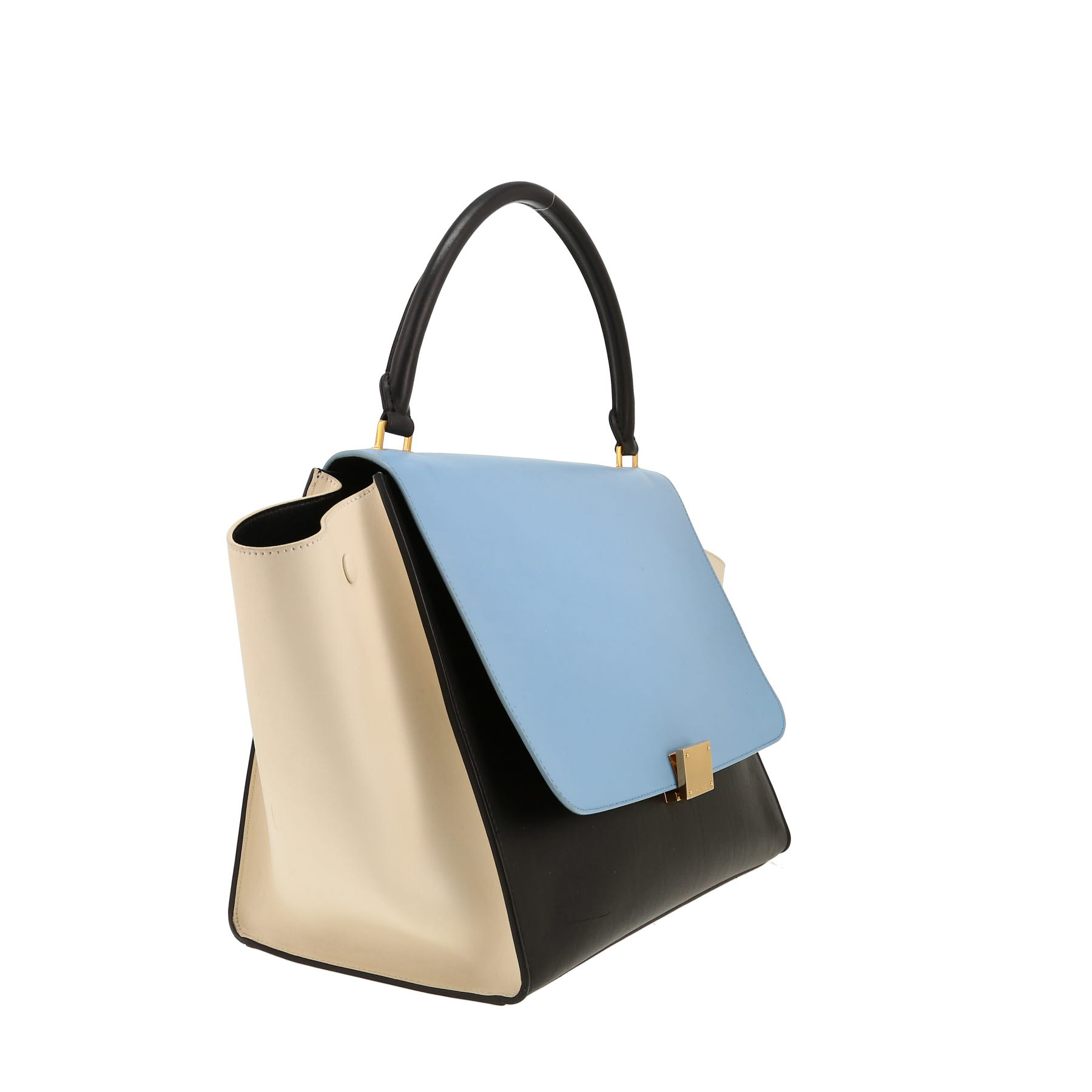 Bolso de mano Celine Trapeze modelo grande en cuero azul claro, blanco y azul oscuro