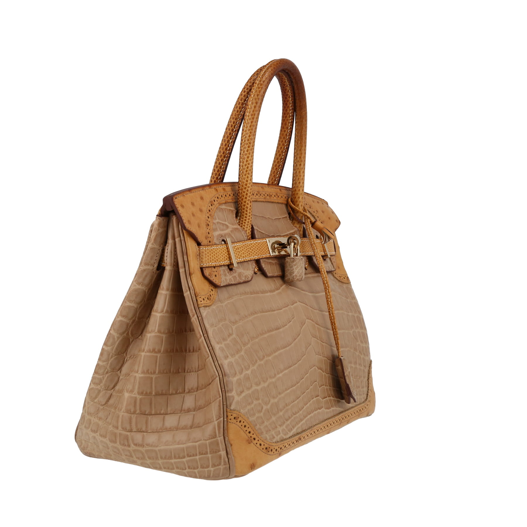 Hermès  Birkin Ghillies handbag  in Poussiere niloticus crocodile  and brown ostrich leather