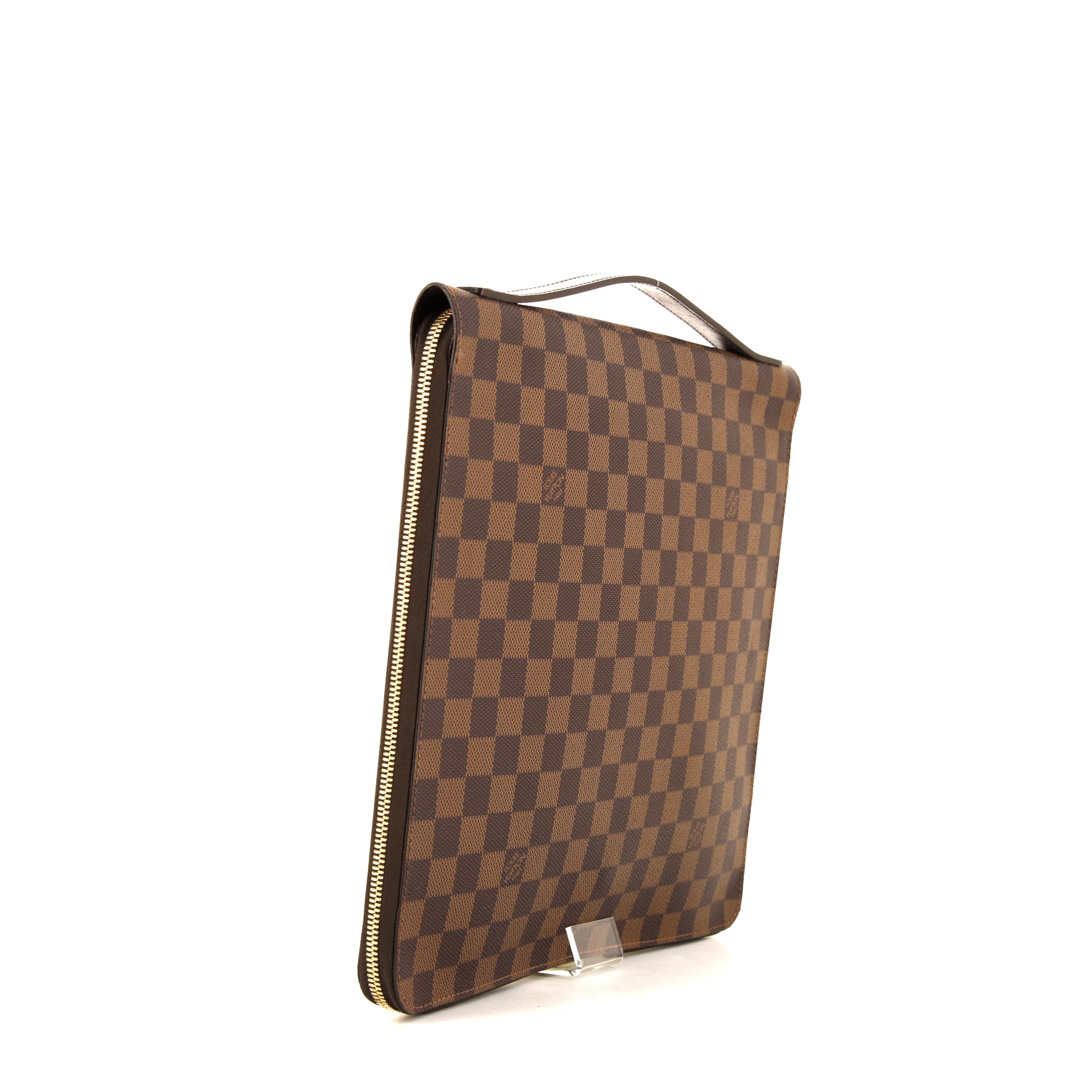 Borsa portadocumenti Louis Vuitton Organizer in tela a scacchi ebana e pelle marrone