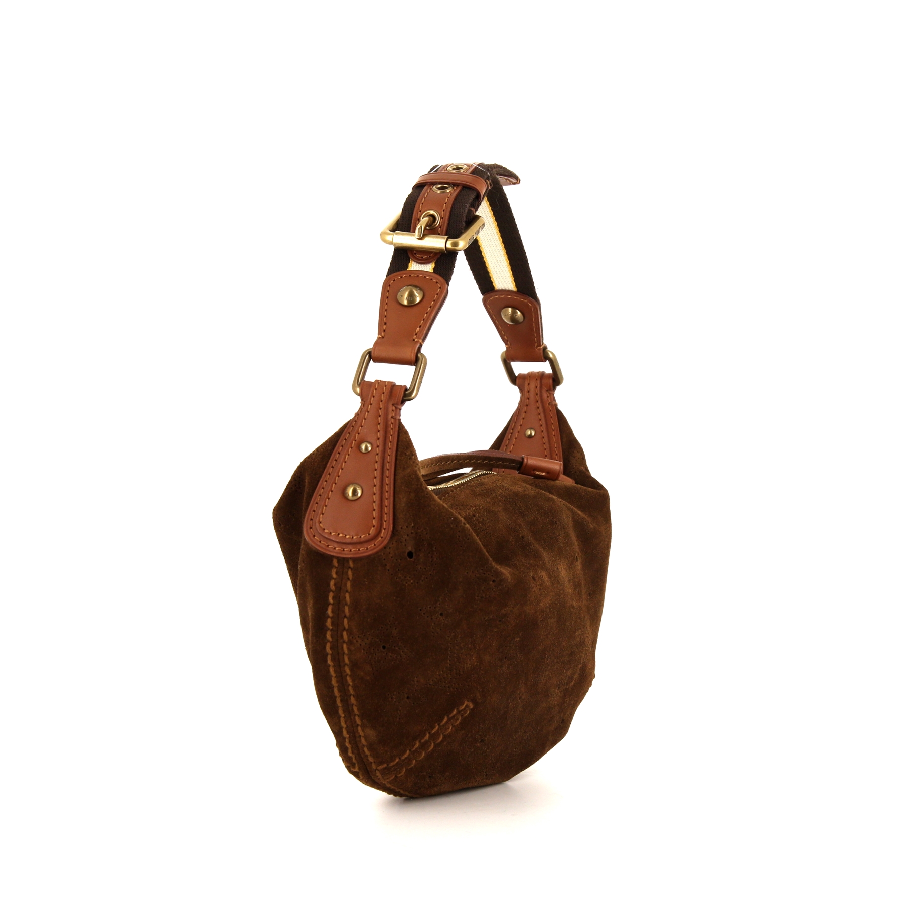 Borsa da spalla o a mano Louis Vuitton Onatah in camoscio monogram marrone e pelle marrone