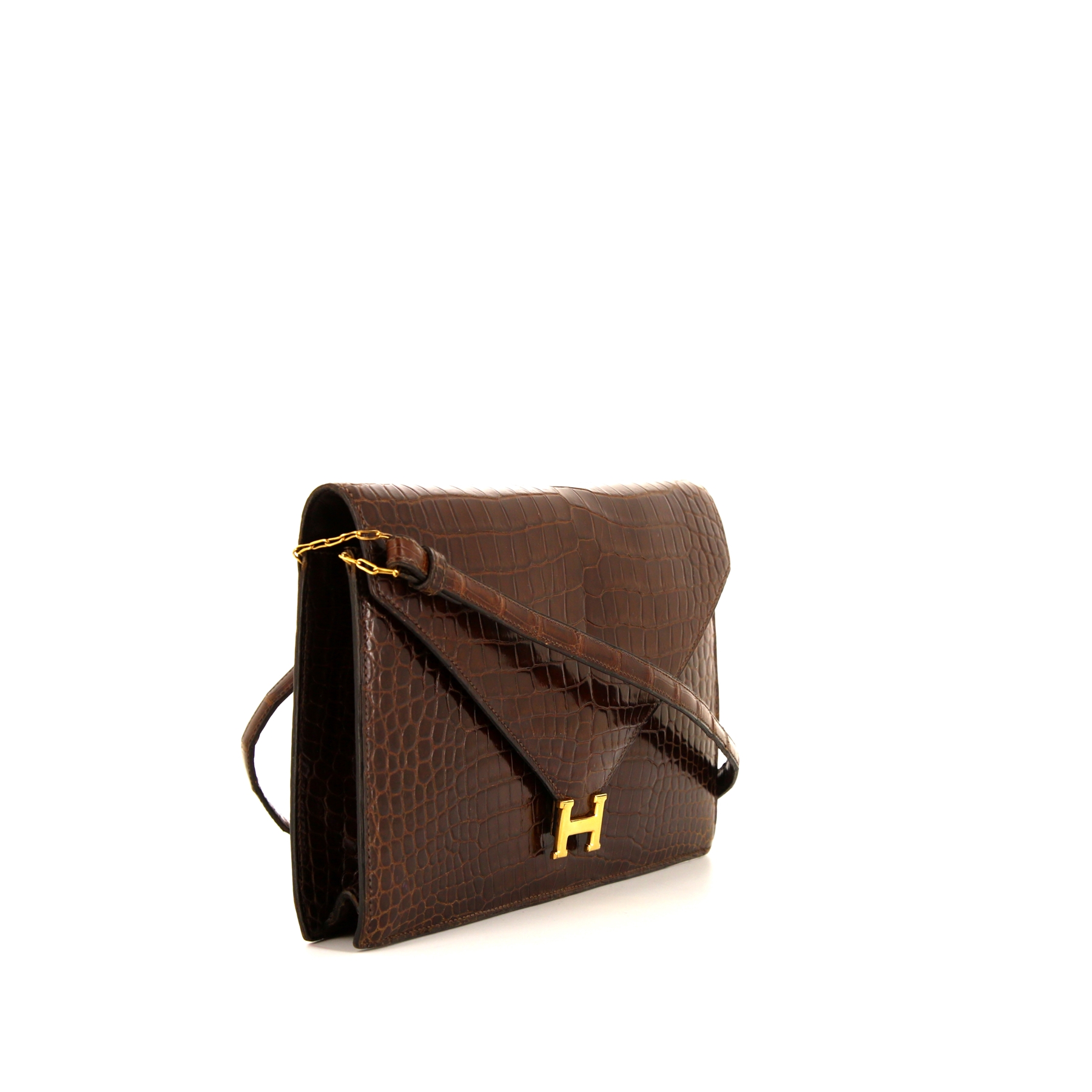 Sac porté épaule Hermes Lydie en crocodile marron
