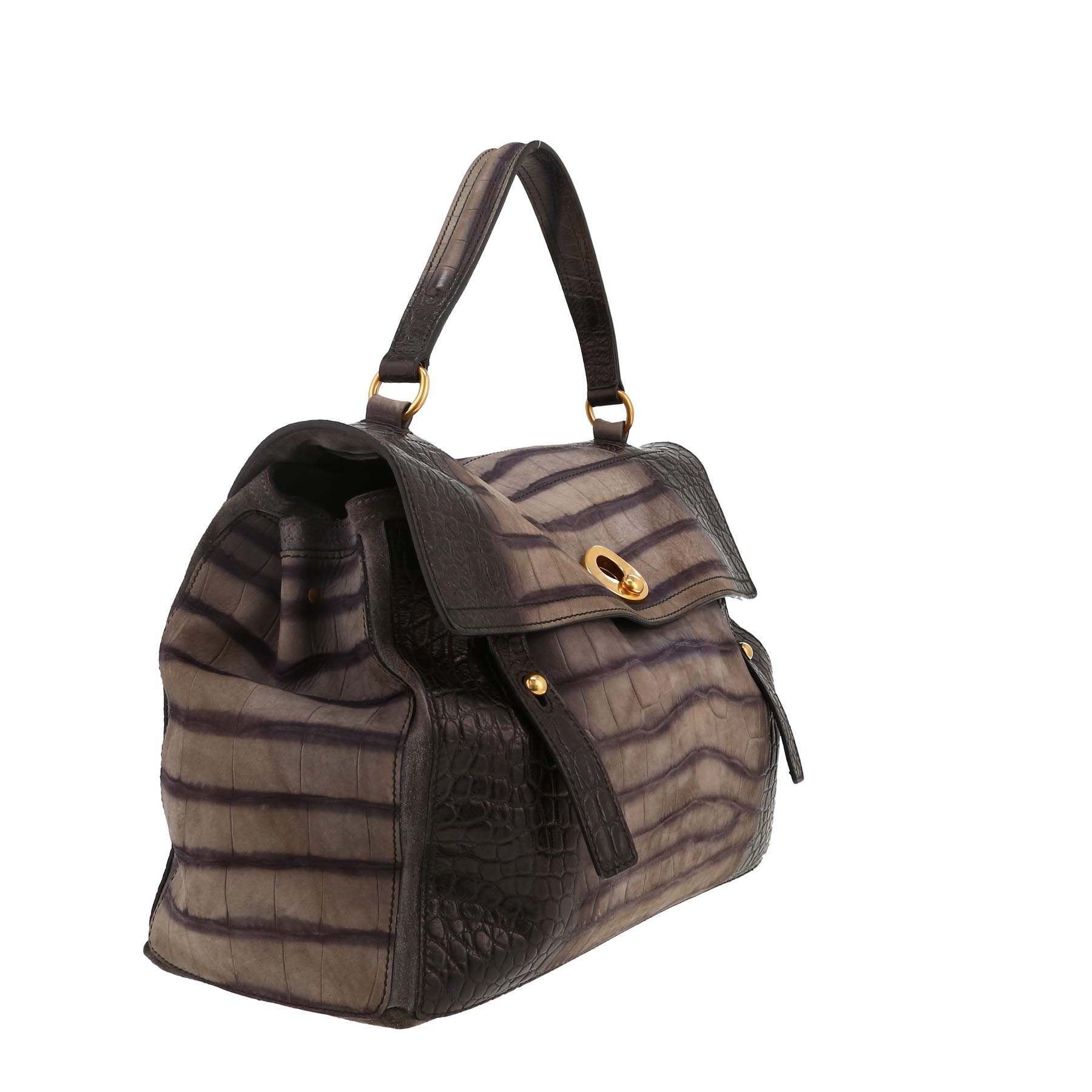 Sac à main Yves Saint Laurent Muse Two grand modèle en cuir gris et daim gris