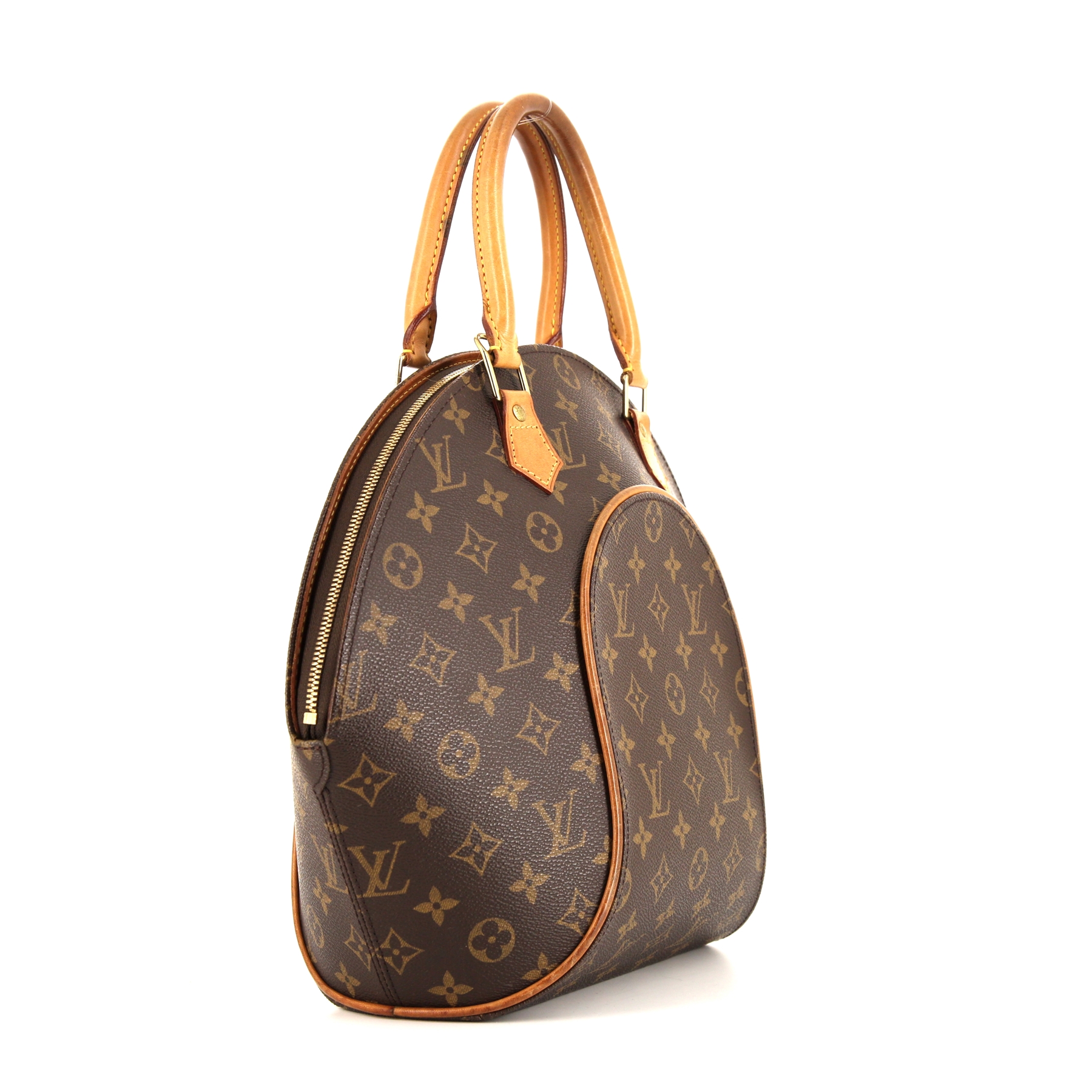 Bolso de mano Louis Vuitton Ellipse modelo grande en lona Monogram marrón y cuero natural
