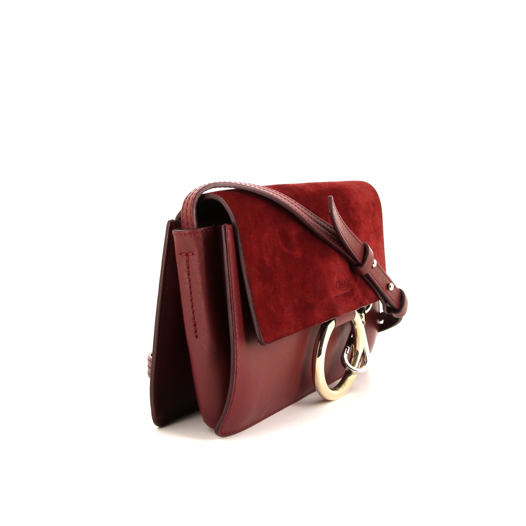 Chloé Faye shoulder bag in burgundy suede and burgundy leather