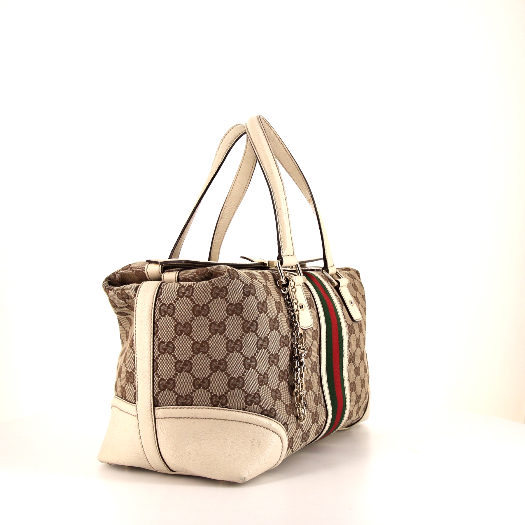 Gucci Jolicoeur handbag in beige logo canvas and white leather
