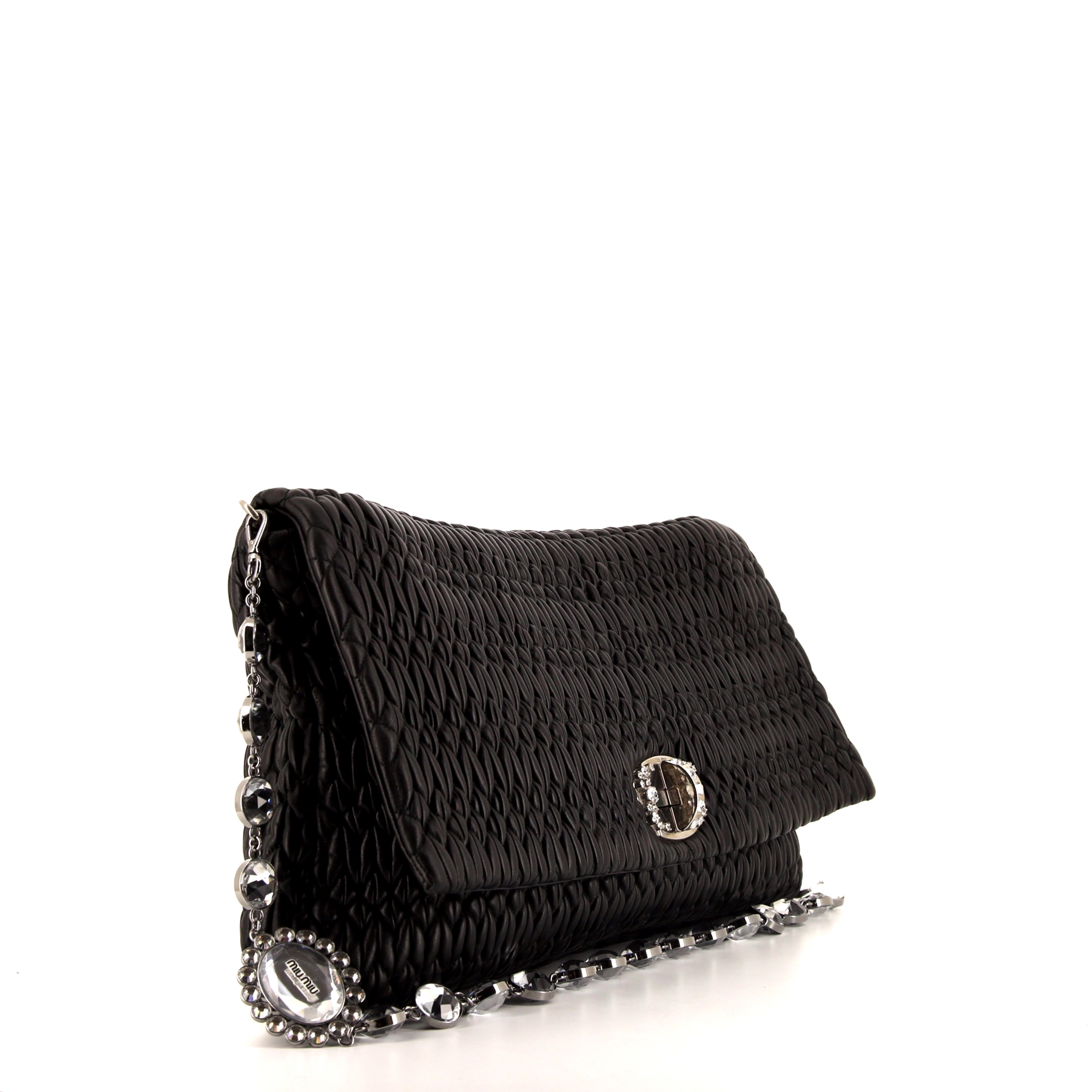 Sac porté épaule ou main Miu Miu Iconic Crystal en cuir matelassé noir