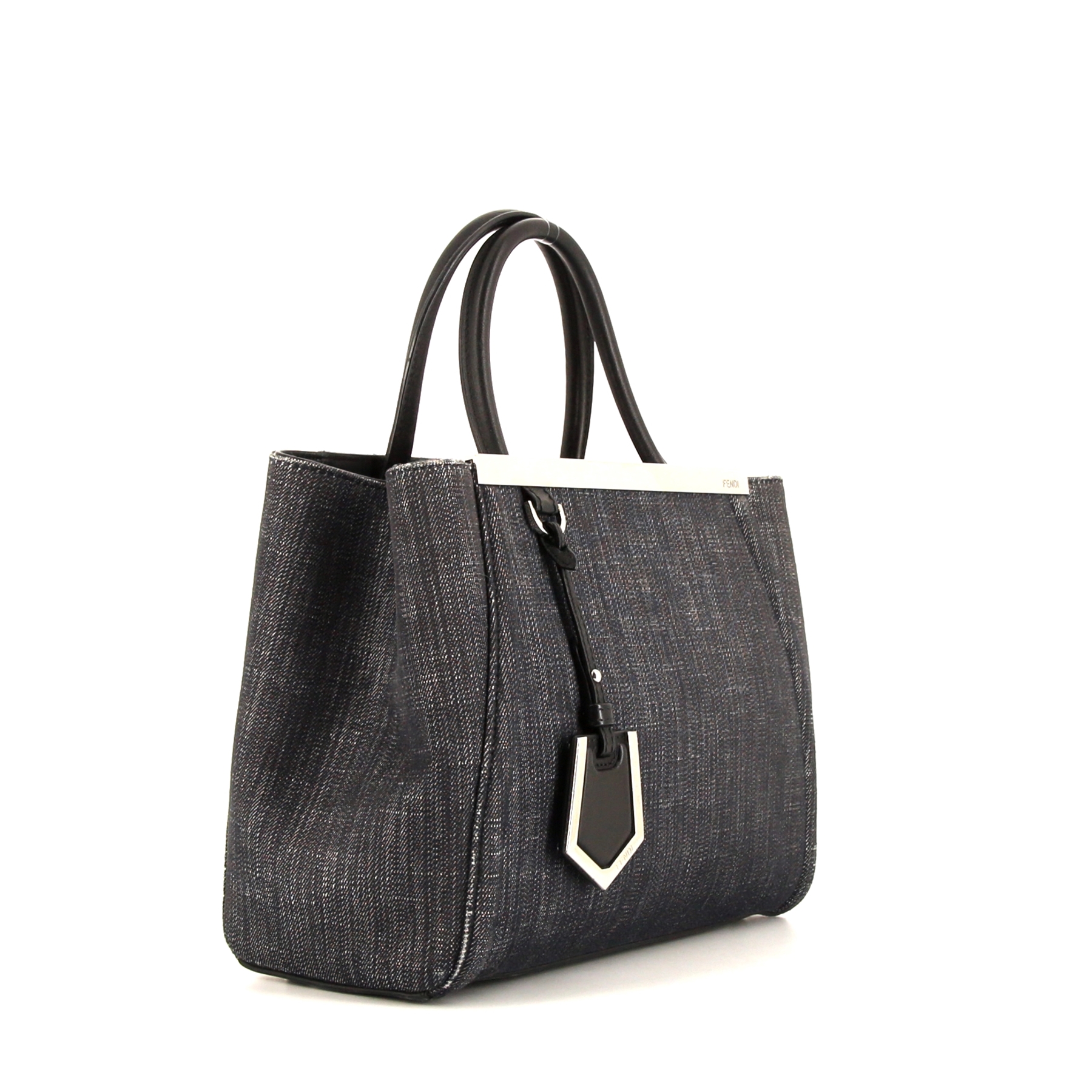 Sac bandoulière Fendi  2 Jours en toile denim grise et cuir noir