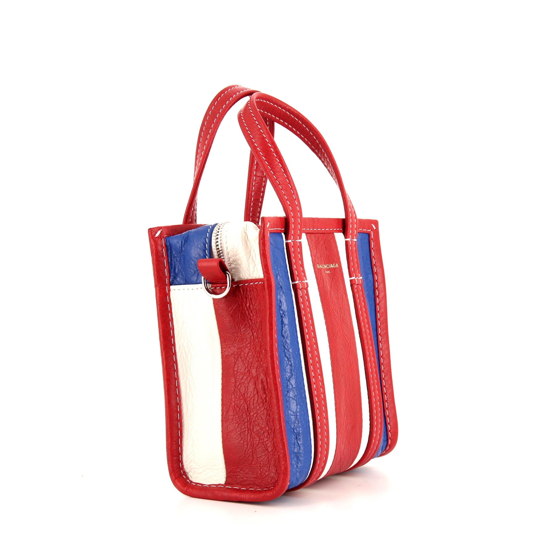 Balenciaga Bazar shopper handbag in blue, red and white tricolor leather