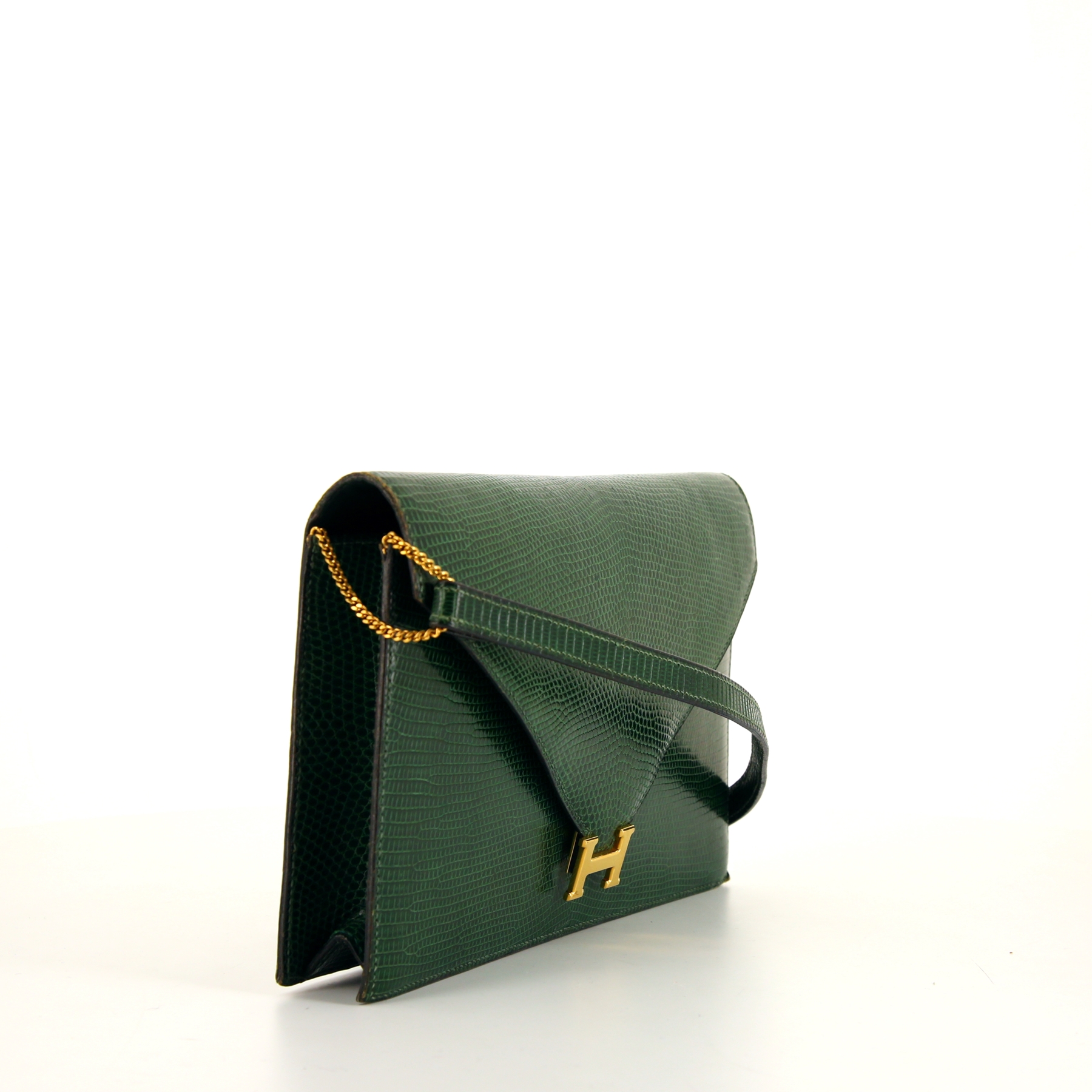 Sac porté épaule Hermes Lydie en lézard vert