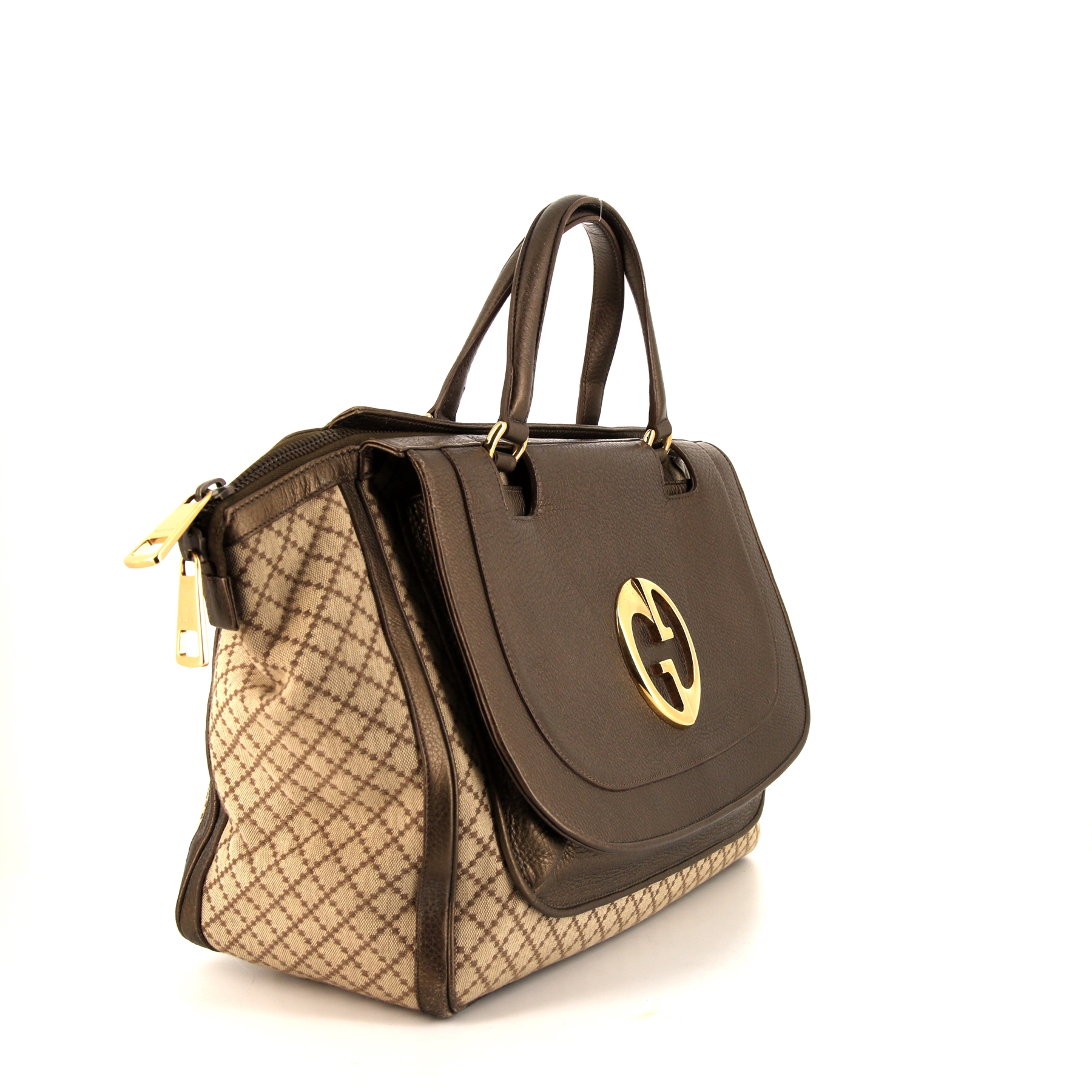 Gucci 1973 handbag in beige canvas and brown leather