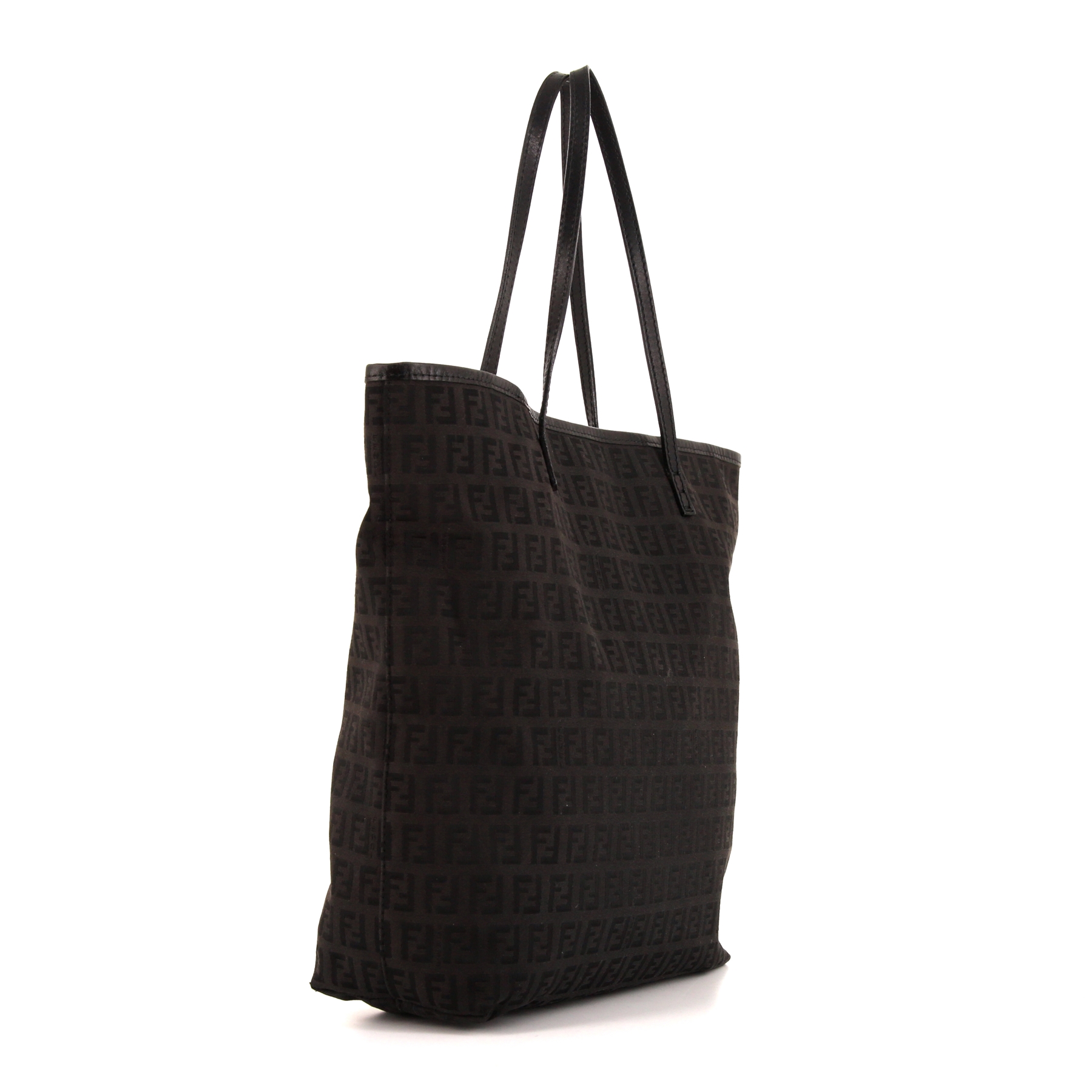 Bolso Cabás Fendi Zucchino en lona Monogram negra y cuero negro