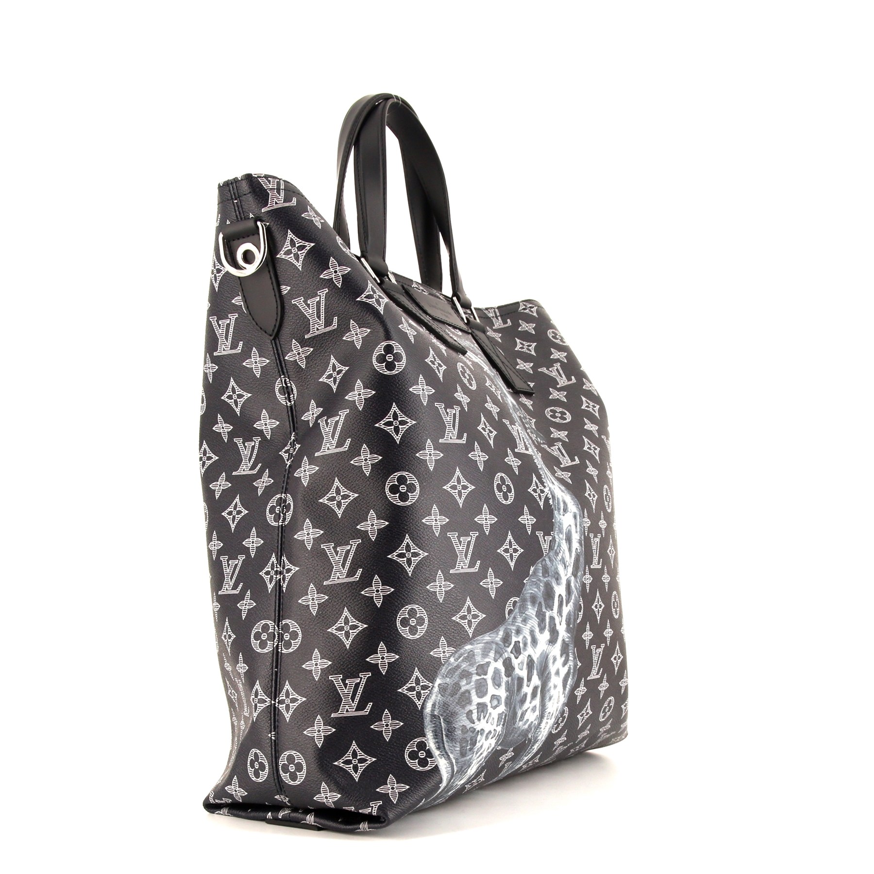 Sac cabas Louis Vuitton Edition Limitée Chapman Brothers en toile monogram bleu-nuit et cuir noir