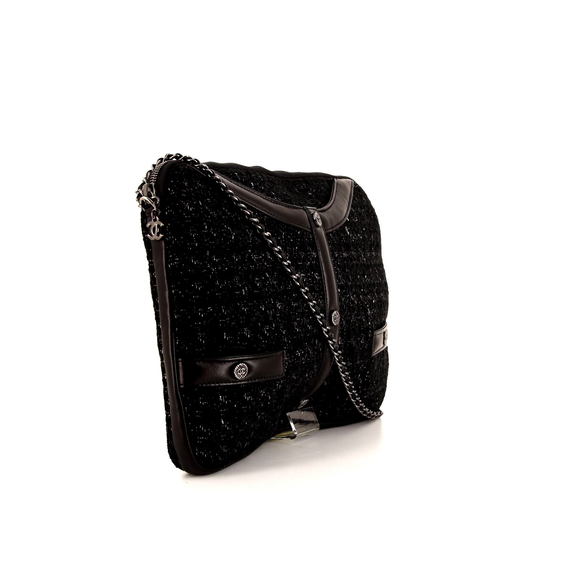Borsa a tracolla Chanel Editions Limitées in tweed nero e pelle nera