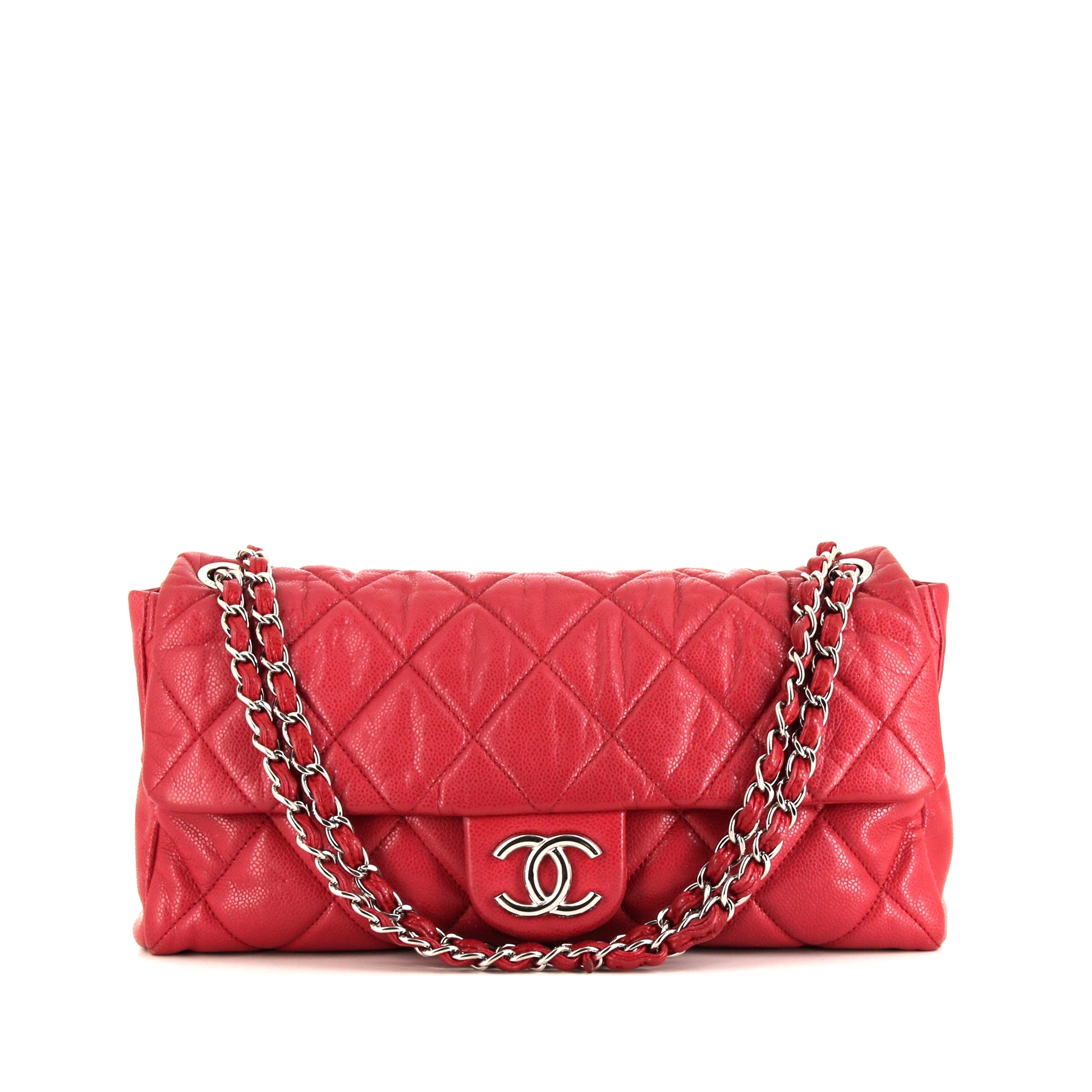 Baguette Handbag In Red Quilted Grained Leather