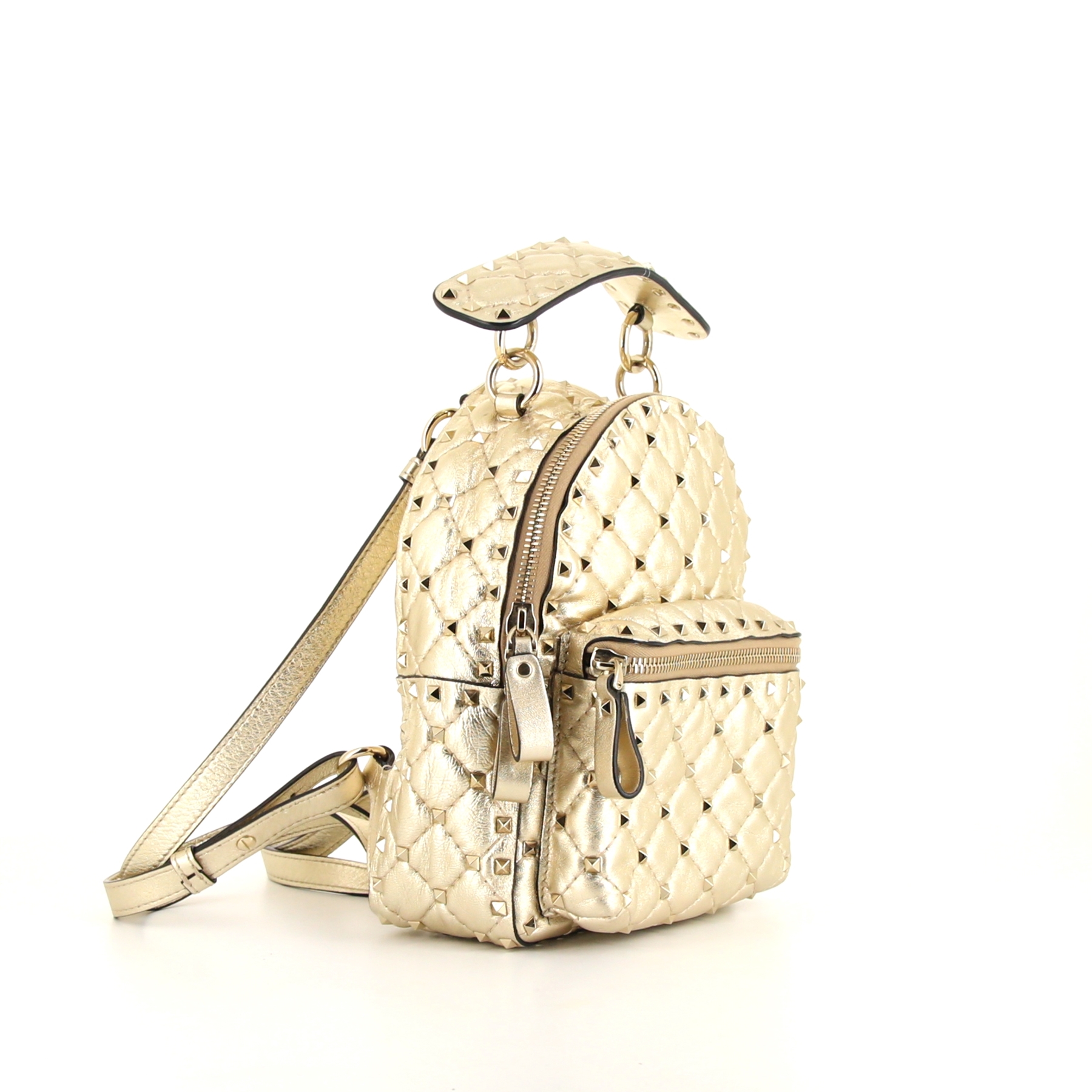 Zaino Valentino Rockstud mini in pelle dorata decorazioni con borchie