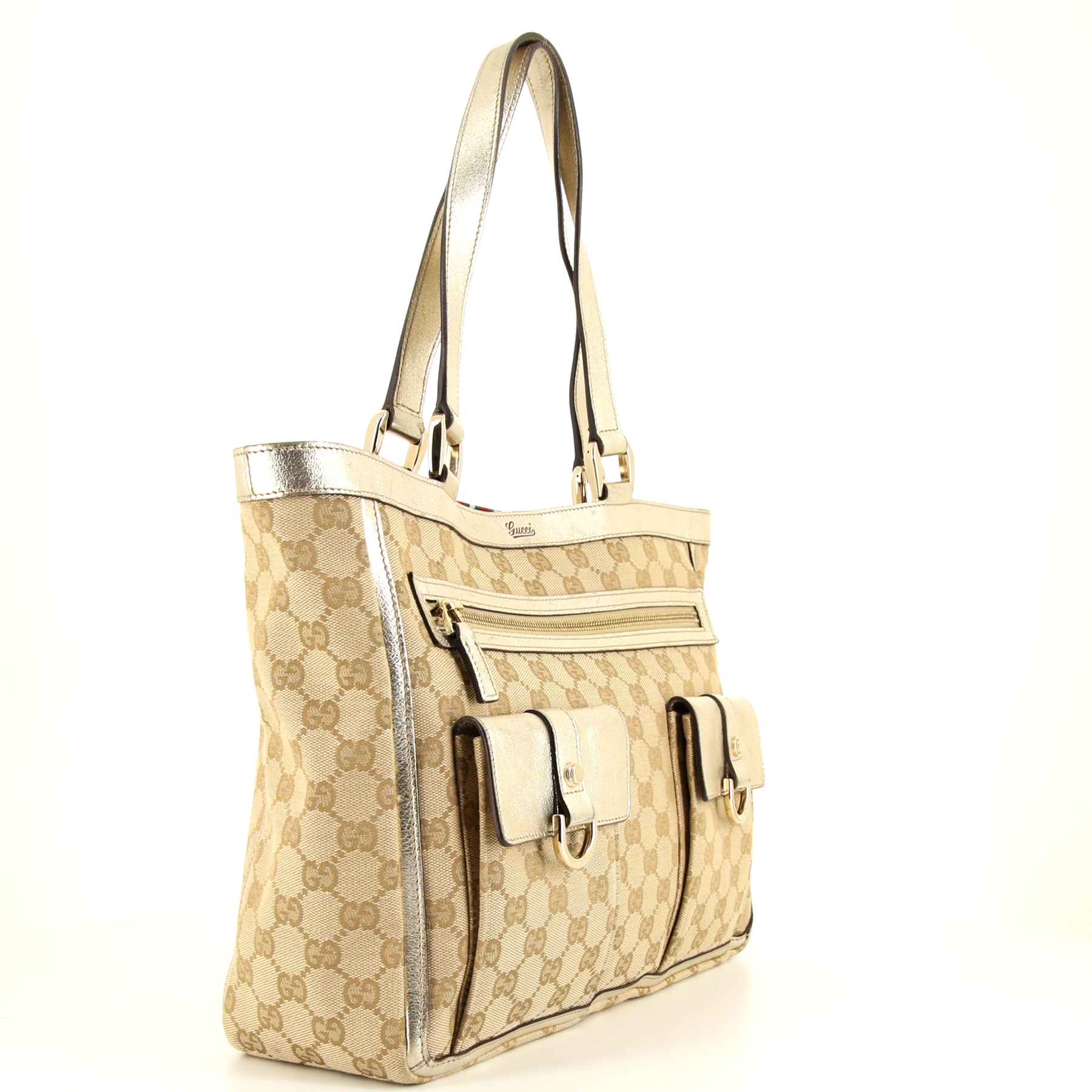 Gucci Abbey shopping bag in beige monogram canvas and gold leather