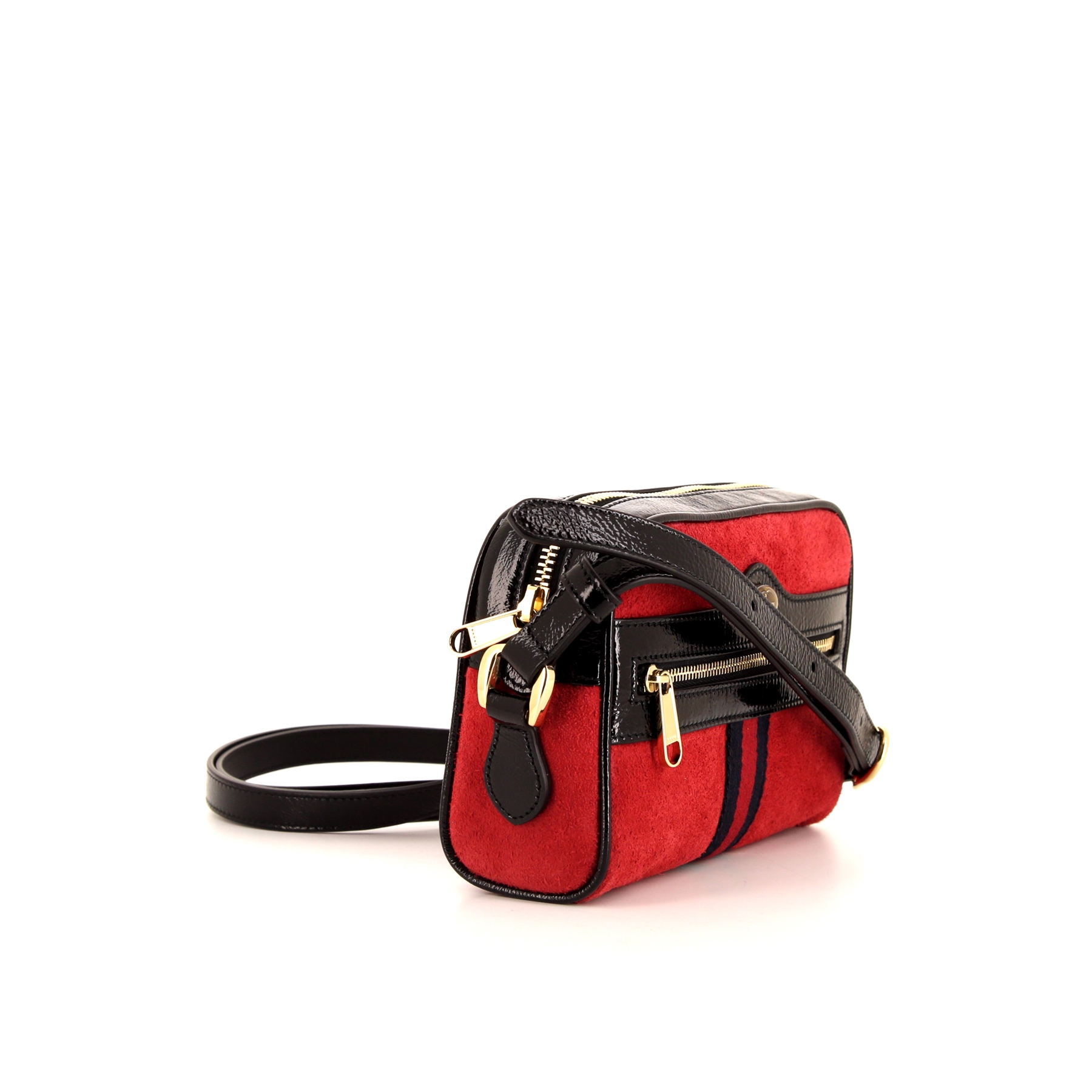 Sac bandoulière Gucci  Ophidia en daim rouge et cuir noir