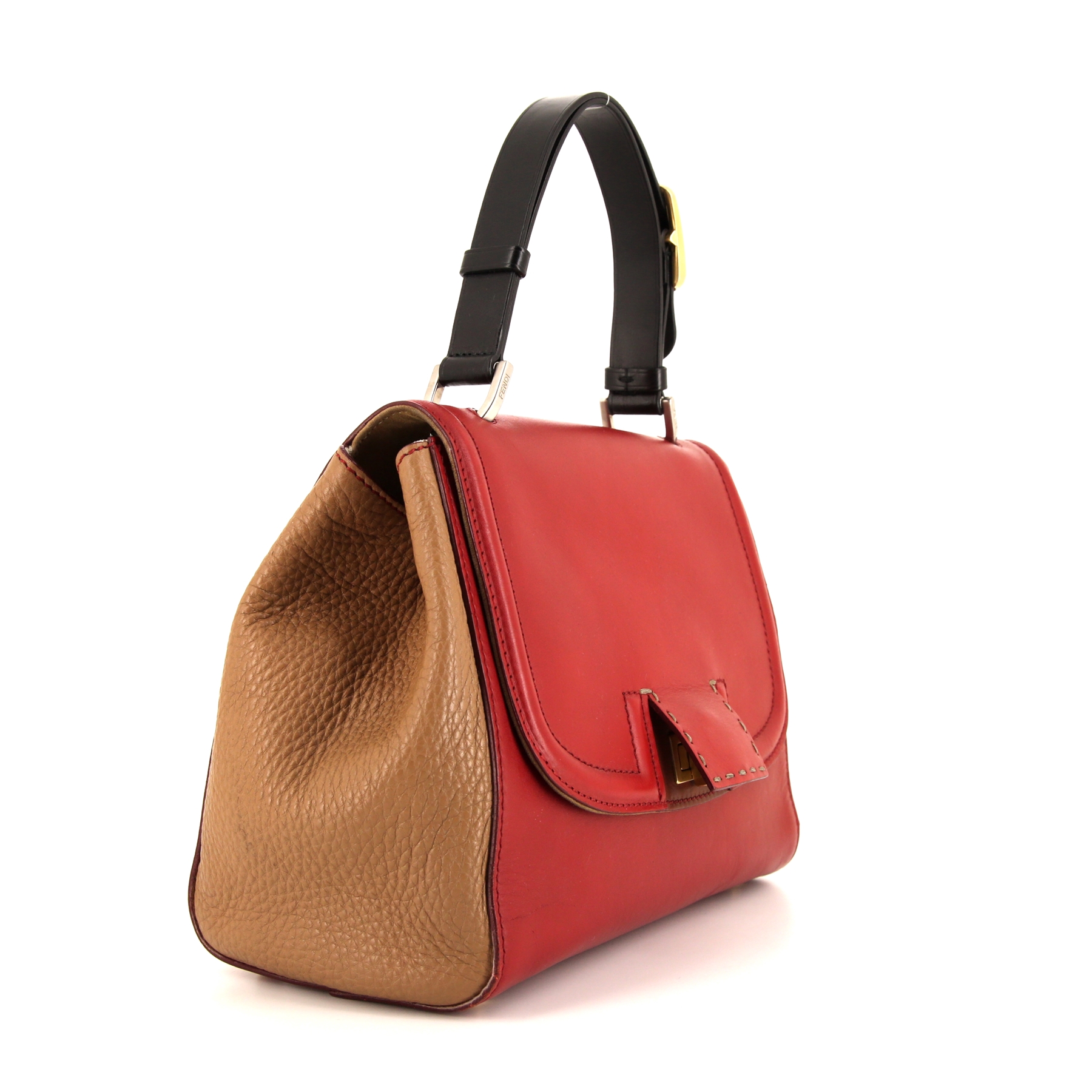 Fendi  Silvana bag  in red leather  and brown grained leather