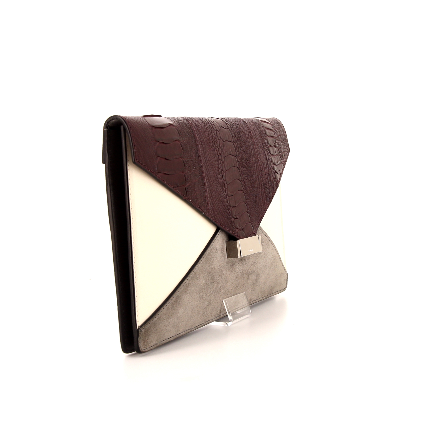 Celine pouch in white and grey bicolor leather and burgundy leather