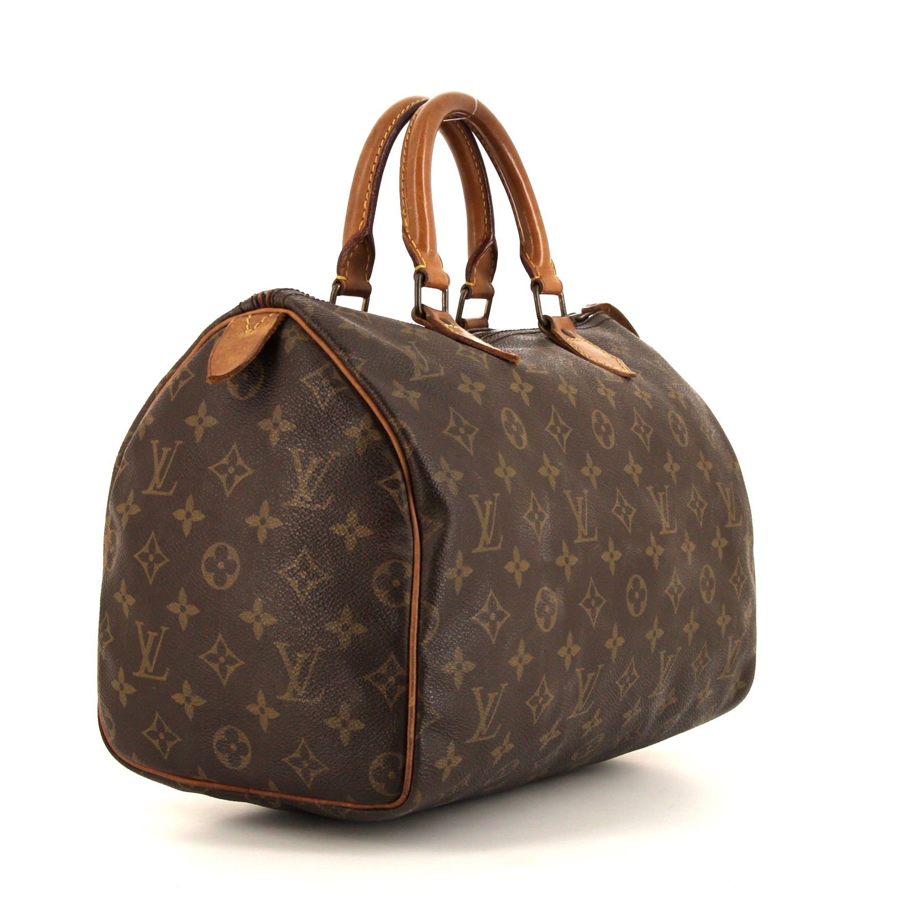 Sac à main Louis Vuitton Speedy 30 en toile monogram marron et cuir naturel