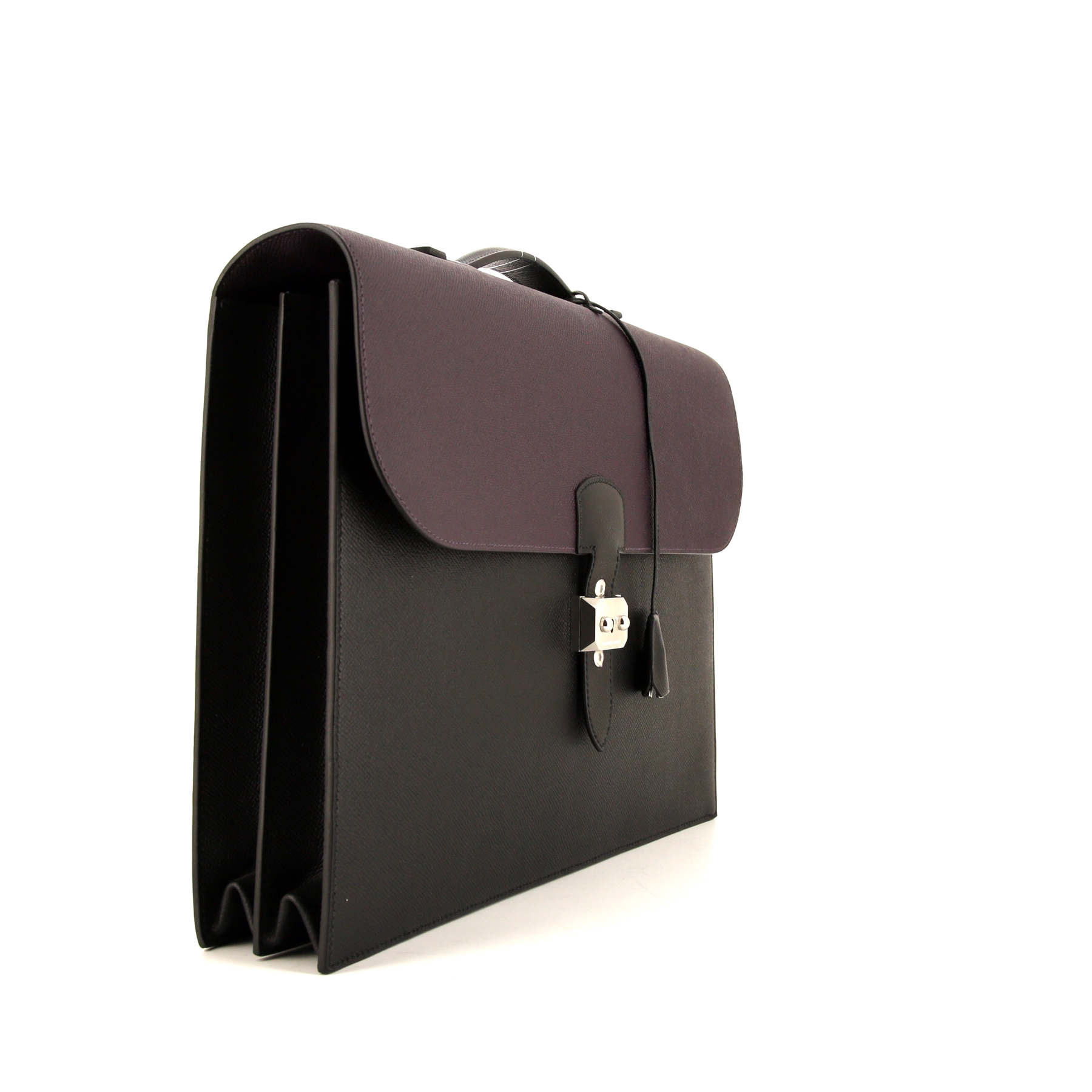 Hermès Sac à dépêches briefcase in grey Graphite and purple Raisin epsom leather