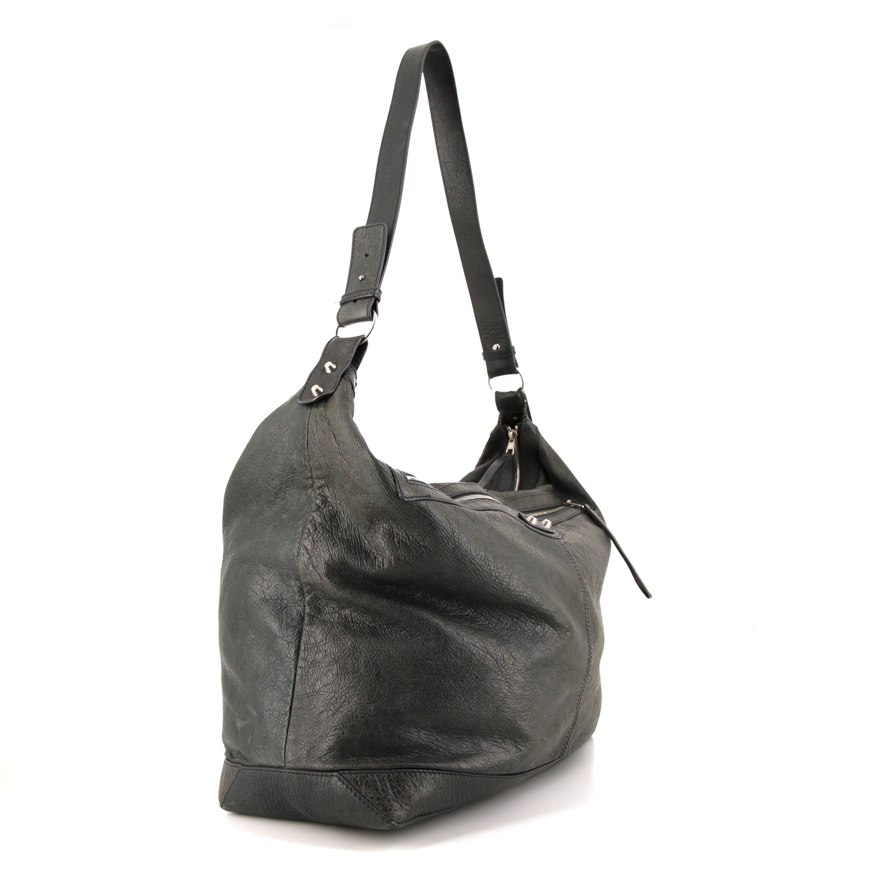 Shoulder bag in grey blue leather