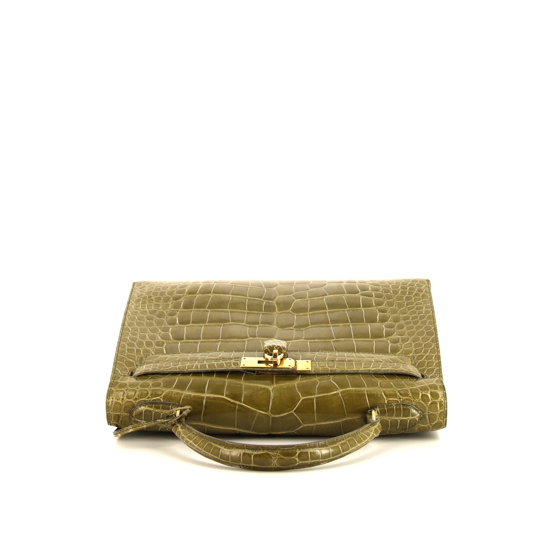 Borsa Hermes Kelly 32 cm in coccodrillo verde Chartreuse - 360 Front