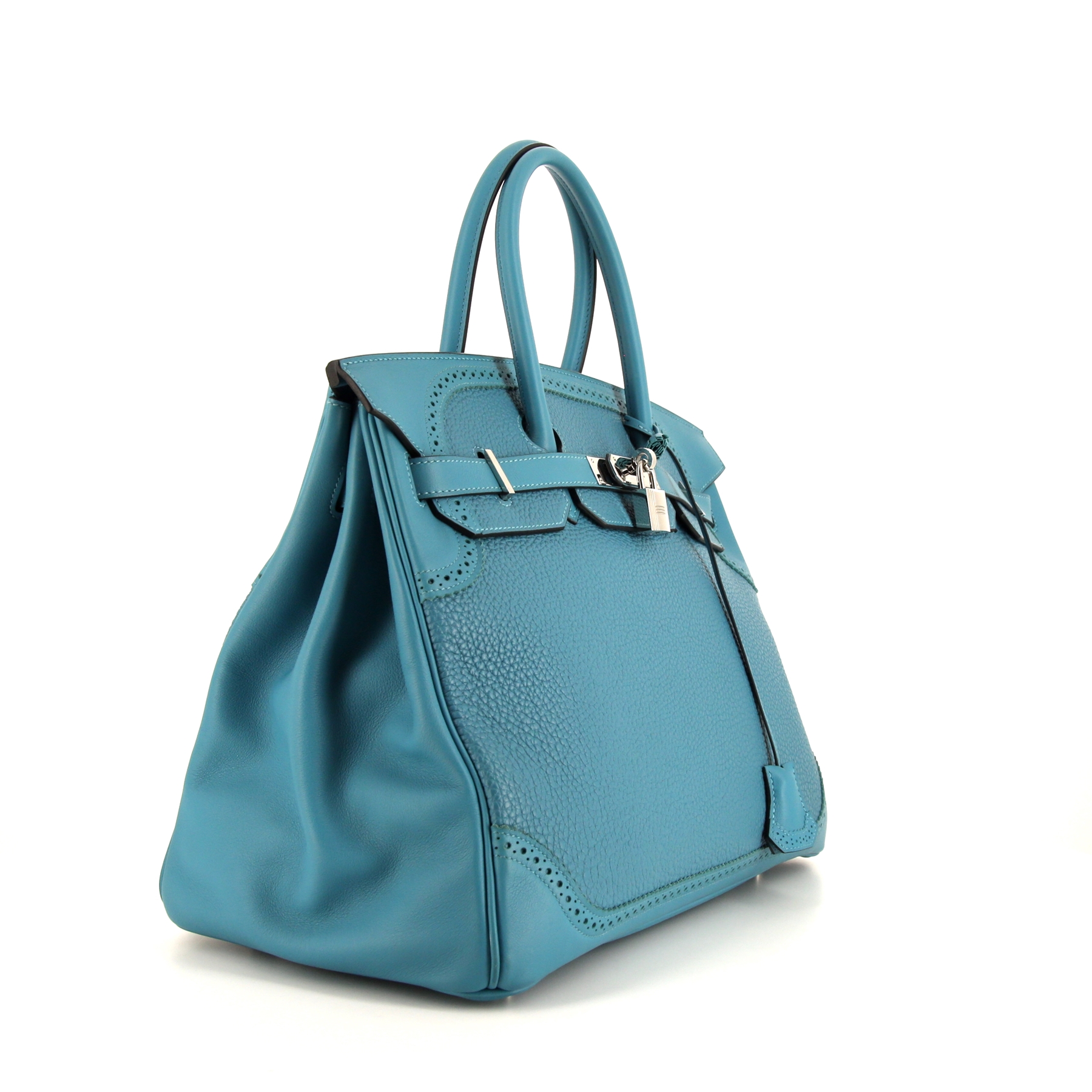 Hermès  Birkin Ghillies handbag  in turquoise togo leather  and turquoise Swift leather