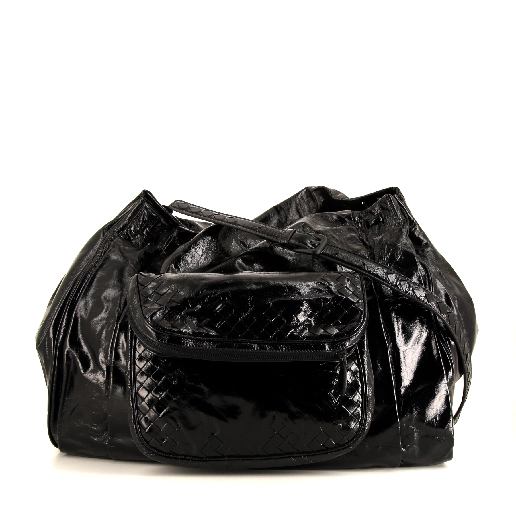 Borsa a tracolla Bottega Veneta in pelle verniciata nera - 360