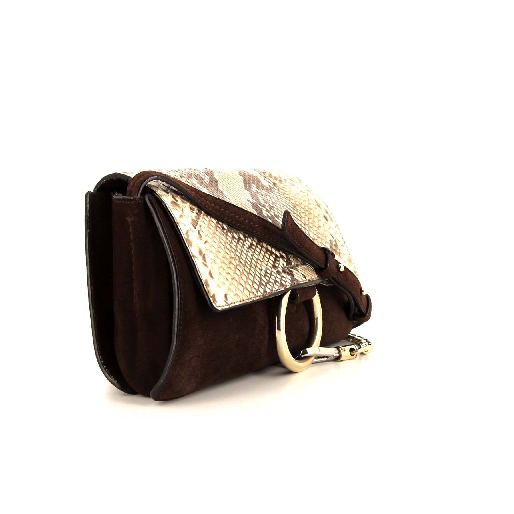 Chloé Faye shoulder bag in grey python and brown suede