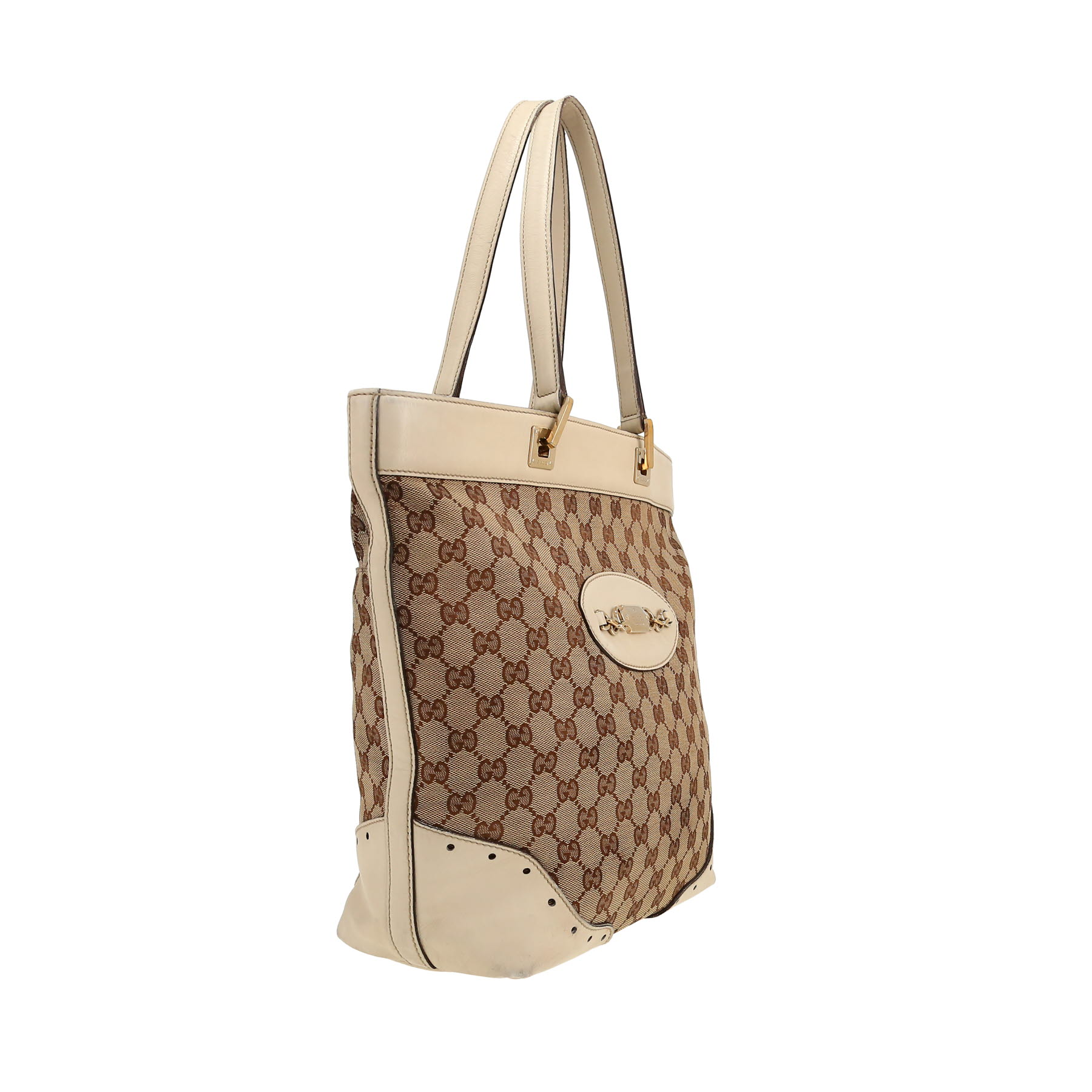 Gucci Vintage shopping bag in beige monogram canvas and white leather