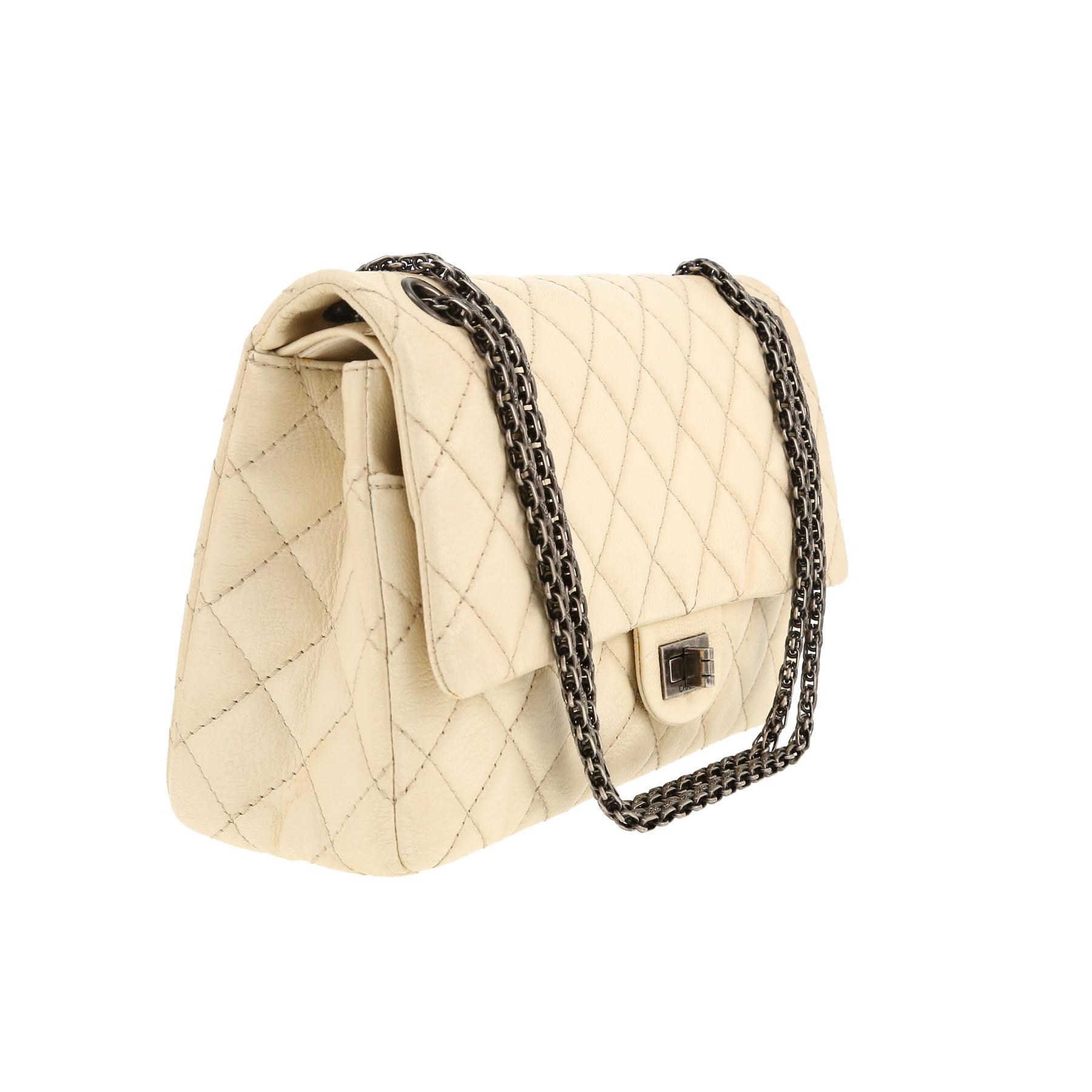 Sac à main Chanel 2.55 en cuir matelassé crème