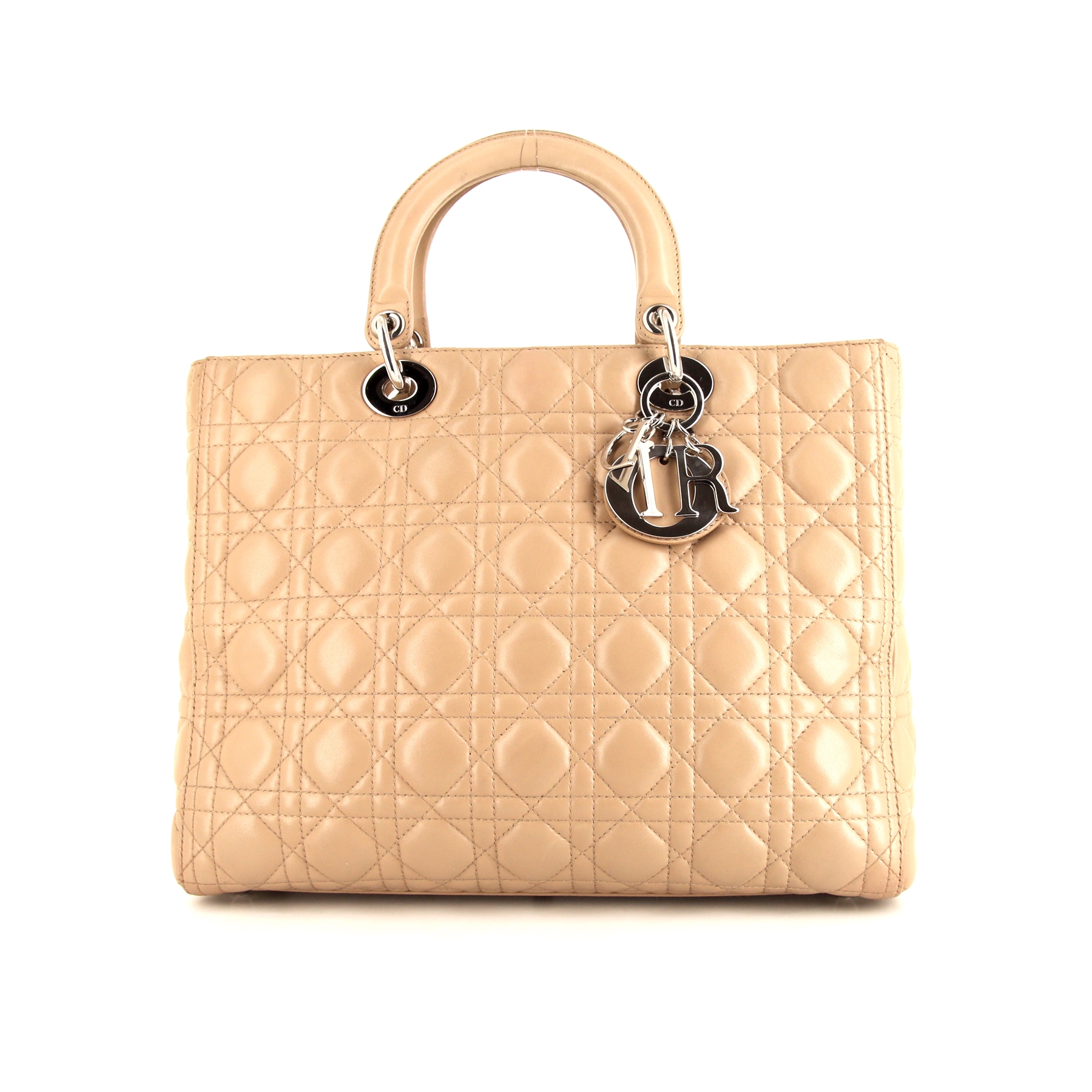 Lady Dior Large Model Handbag In Beige Leather Cannage
