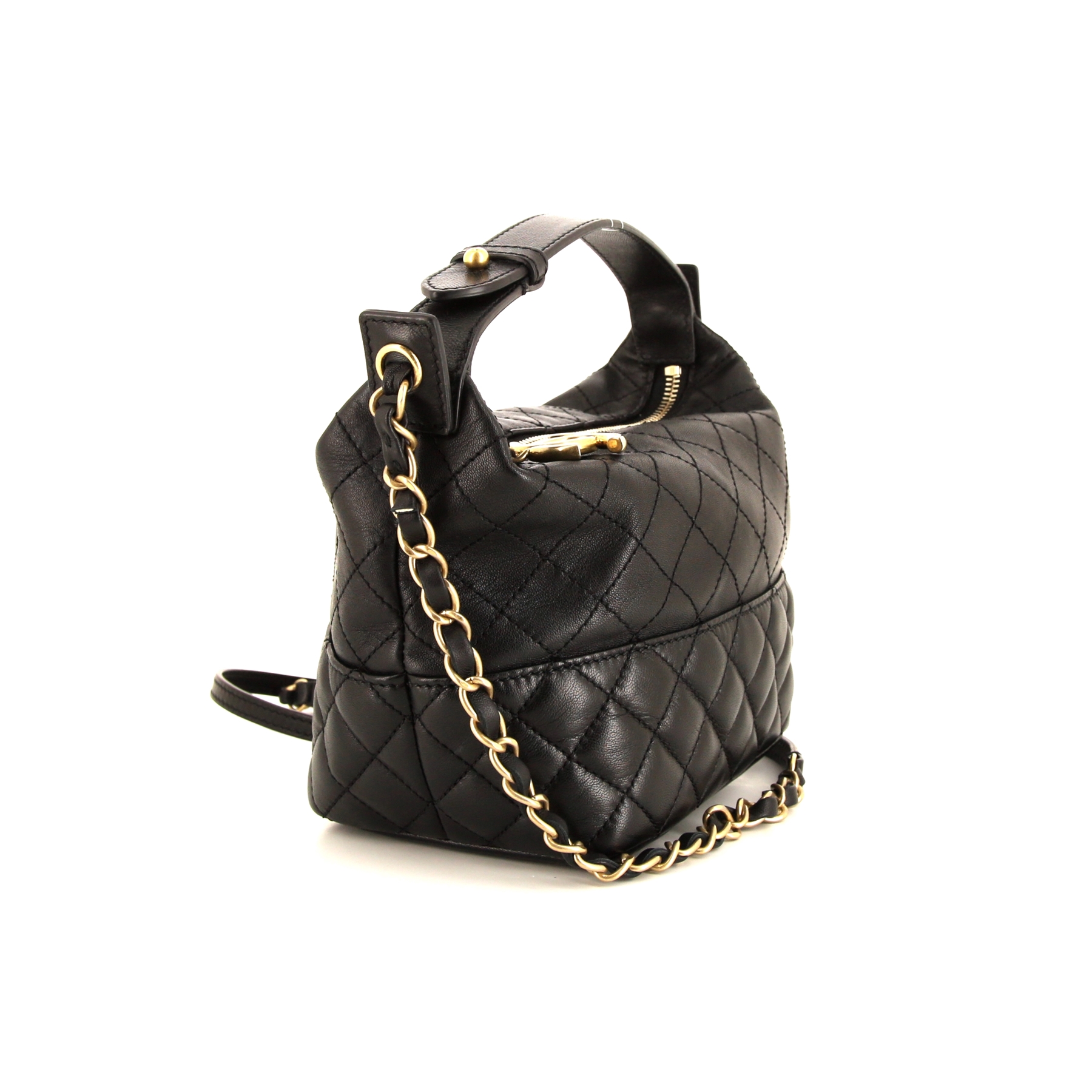 Sac à main Chanel Hobo en cuir matelassé noir