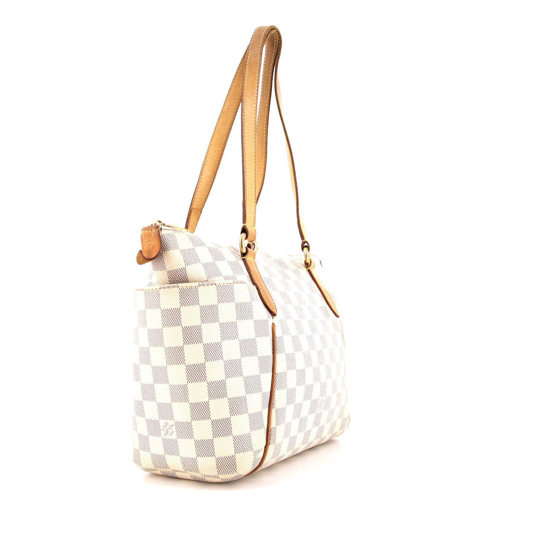 Sac à main Louis Vuitton Totally en toile damier azur et cuir naturel