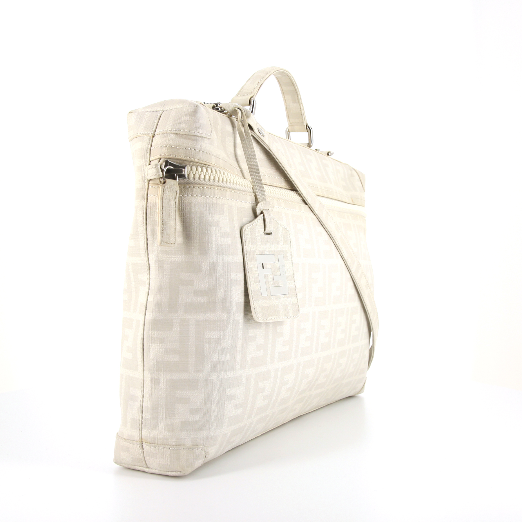Fendi   briefcase  in white monogram canvas  and white leather