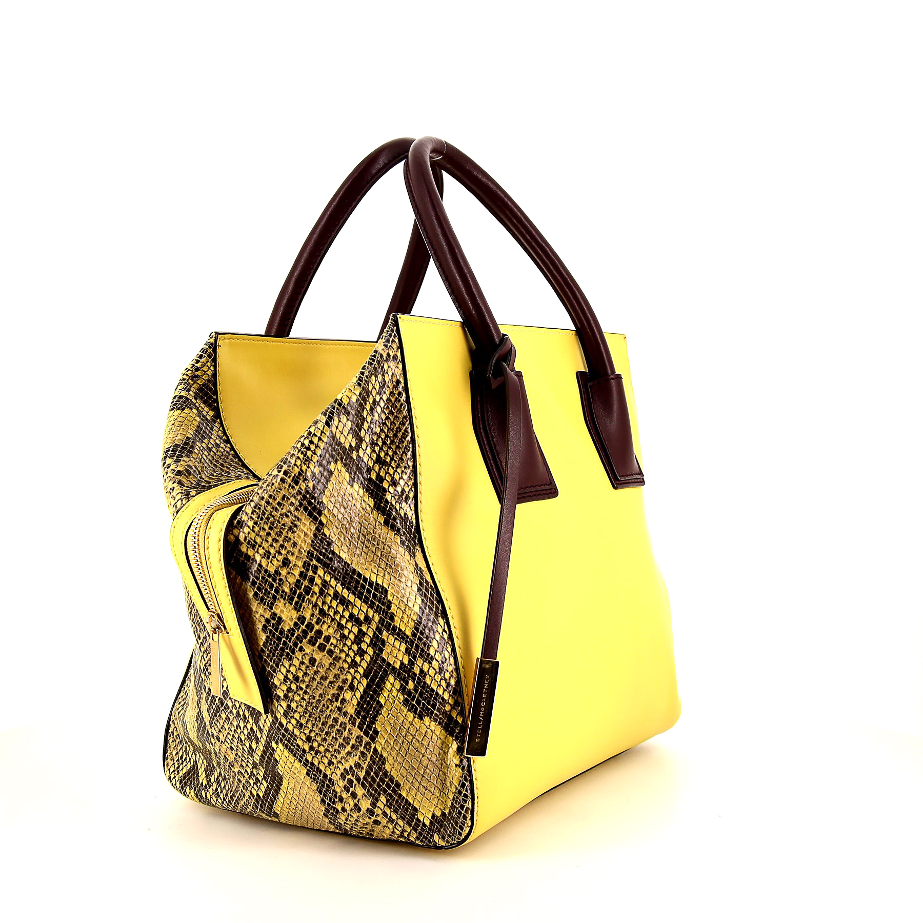 Sac à main Stella McCartney en toile marron et toile jaune