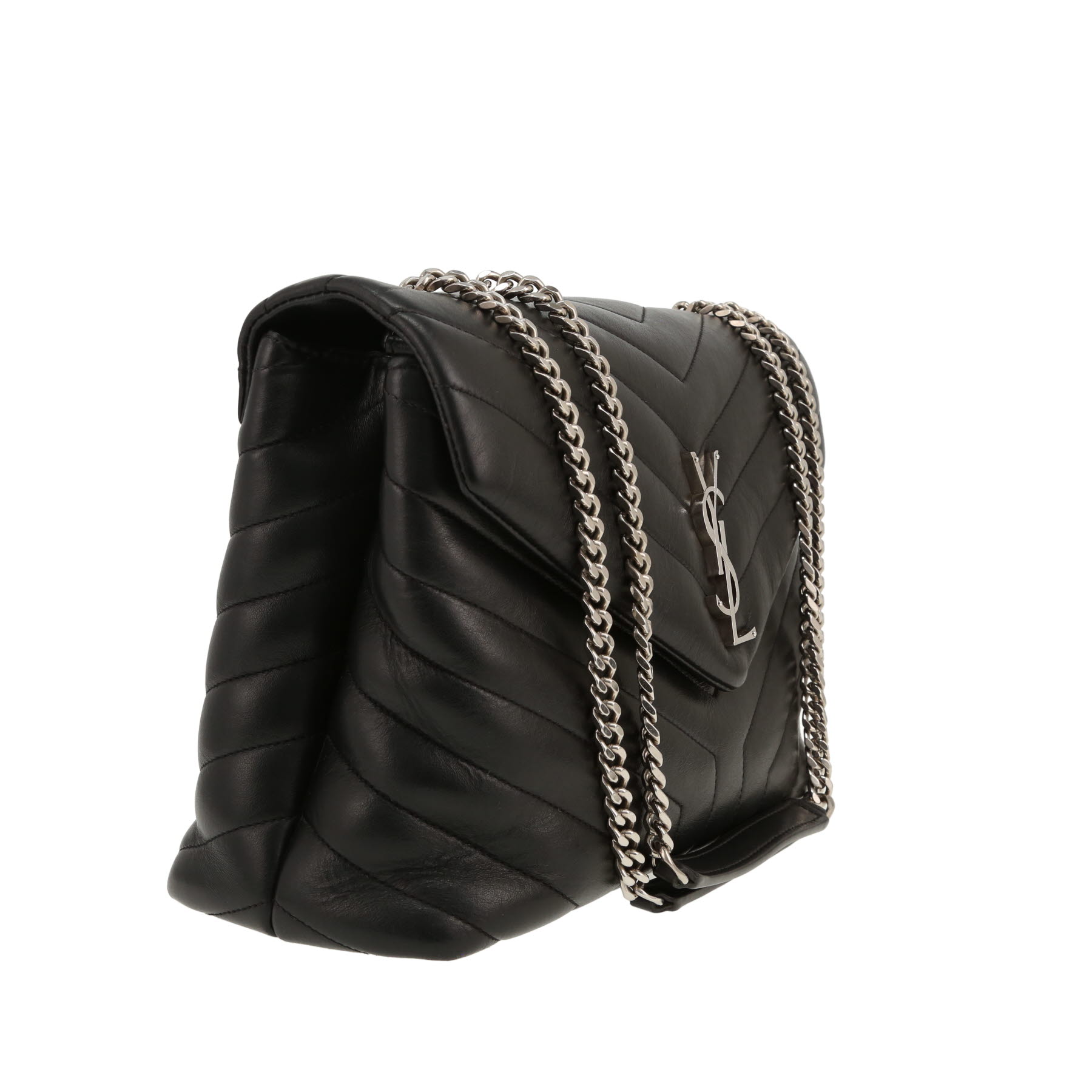 Saint Laurent  Loulou medium model  shoulder bag  in black chevron quilted leather