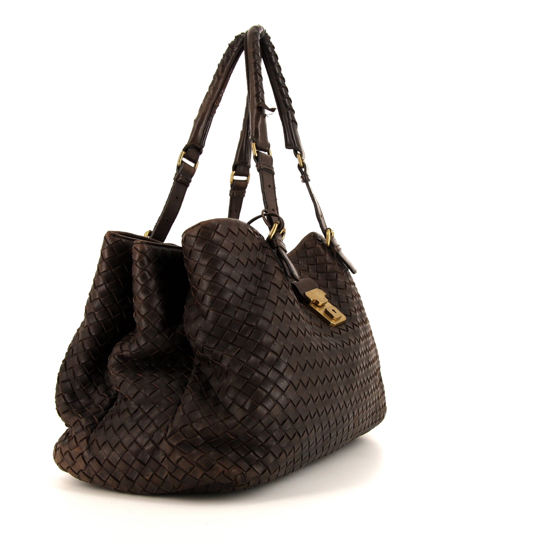 Bottega Veneta Roma handbag in brown intrecciato leather