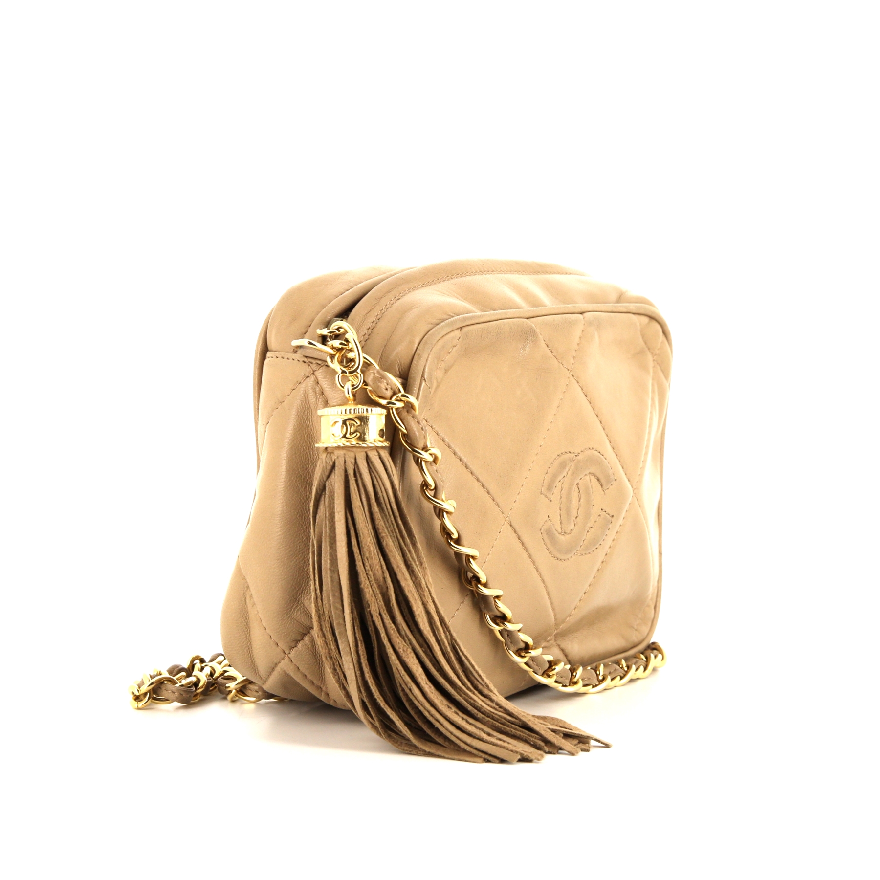 Sac bandoulière Chanel Camera en cuir matelassé beige