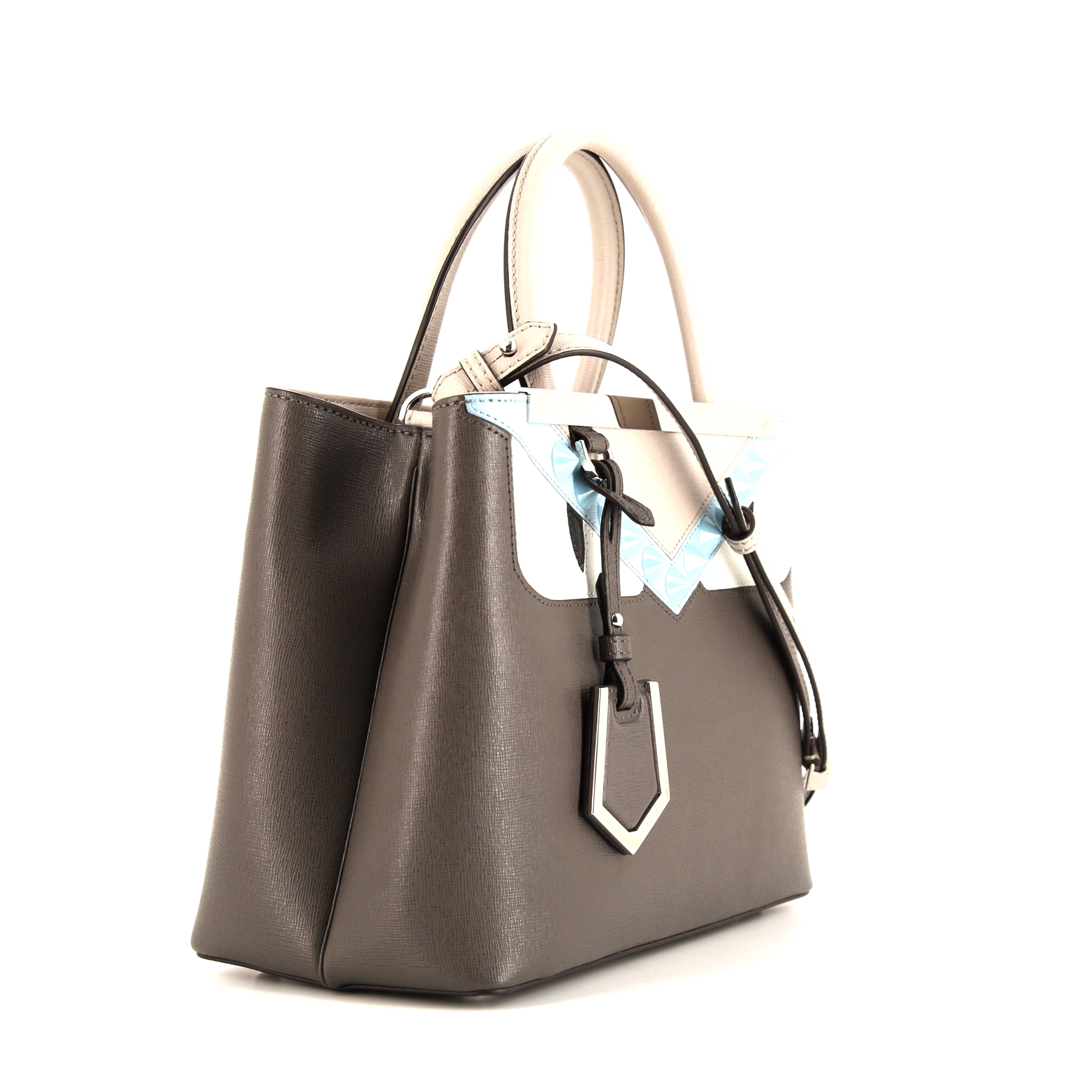Sac à main Fendi 2 Jours en cuir deux tons gris et blanc