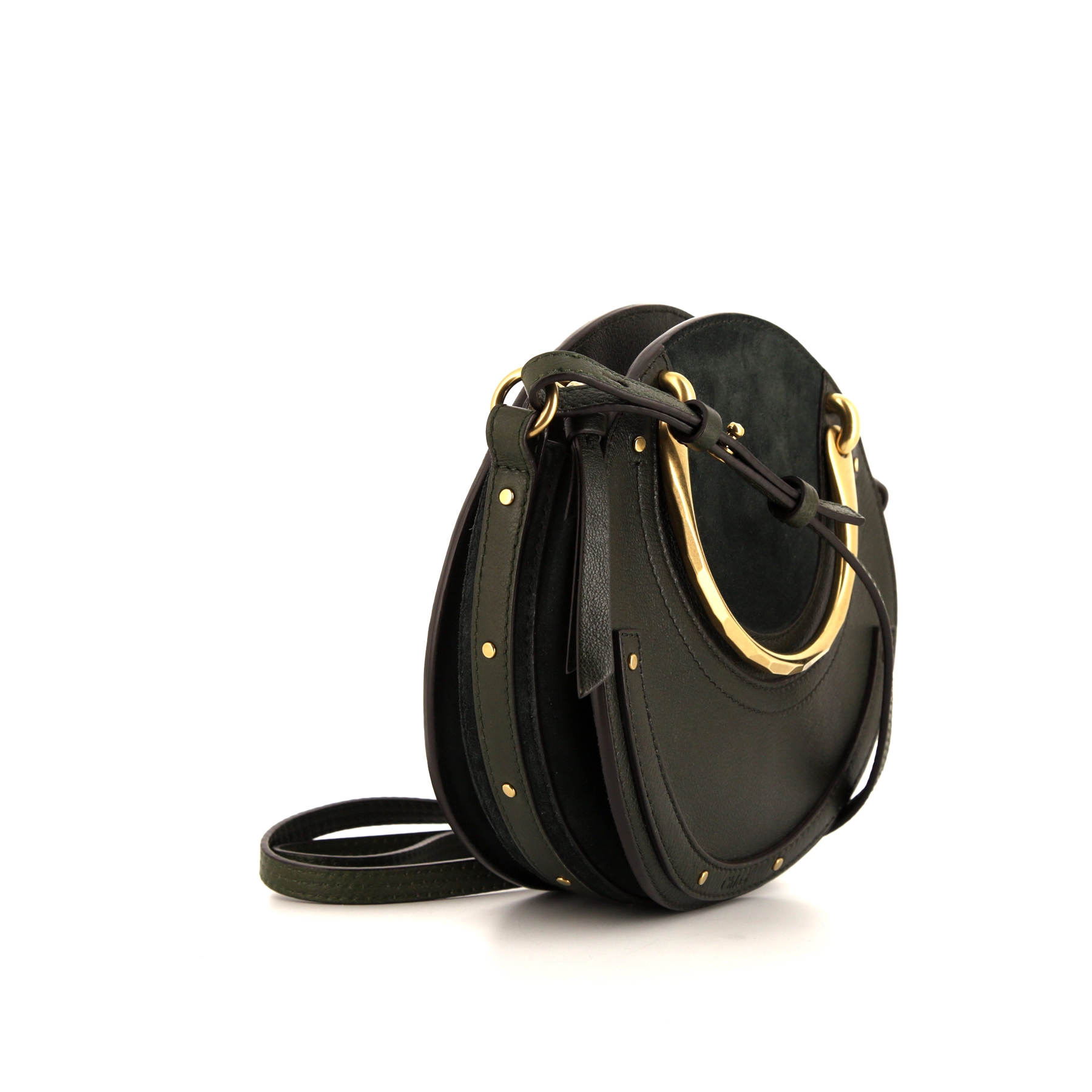 Bolso bandolera Chloé Pixie modelo pequeño en cuero caqui y ante caqui