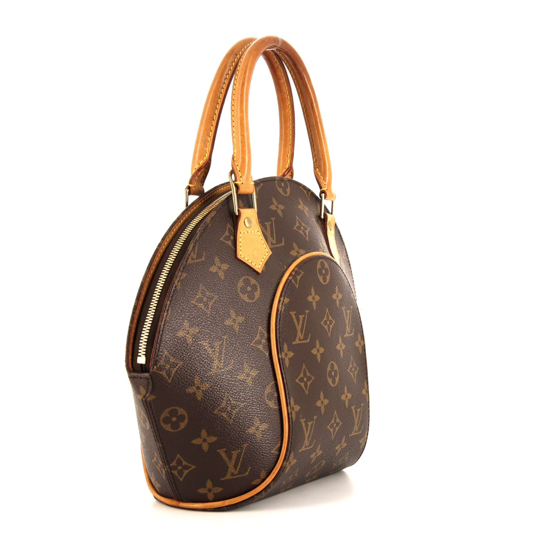 Bolso de mano Louis Vuitton Ellipse modelo pequeño en lona Monogram marrón y cuero natural