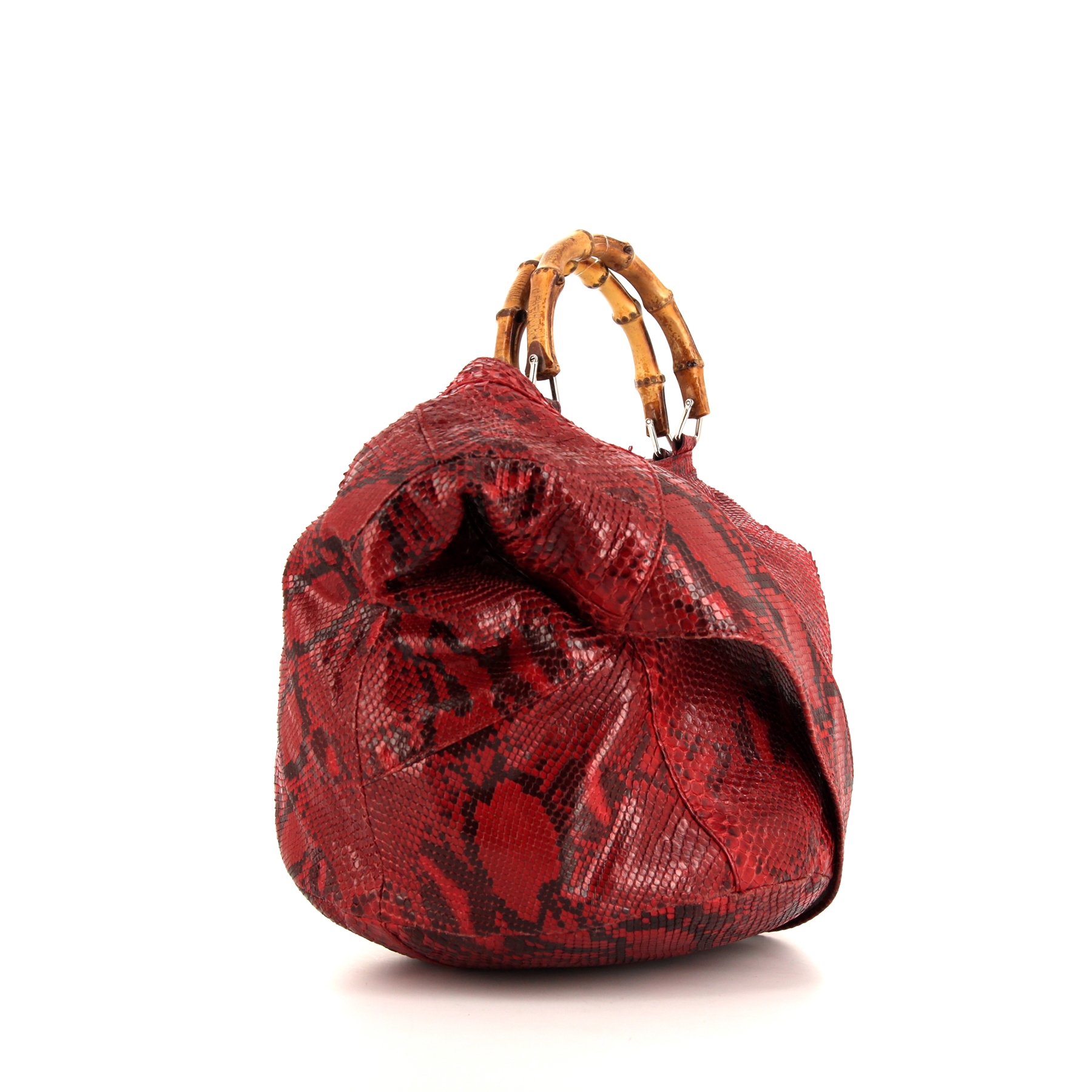 Sac cabas Gucci Bamboo en python rouge et noir et bambou