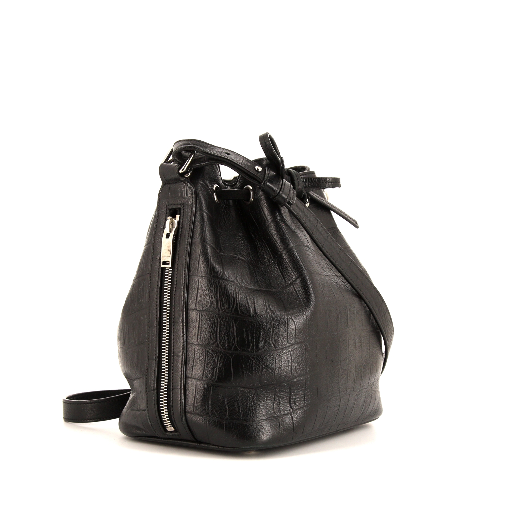 Borsa Saint Laurent Emmanuelle modello grande in pelle nera simil coccodrillo