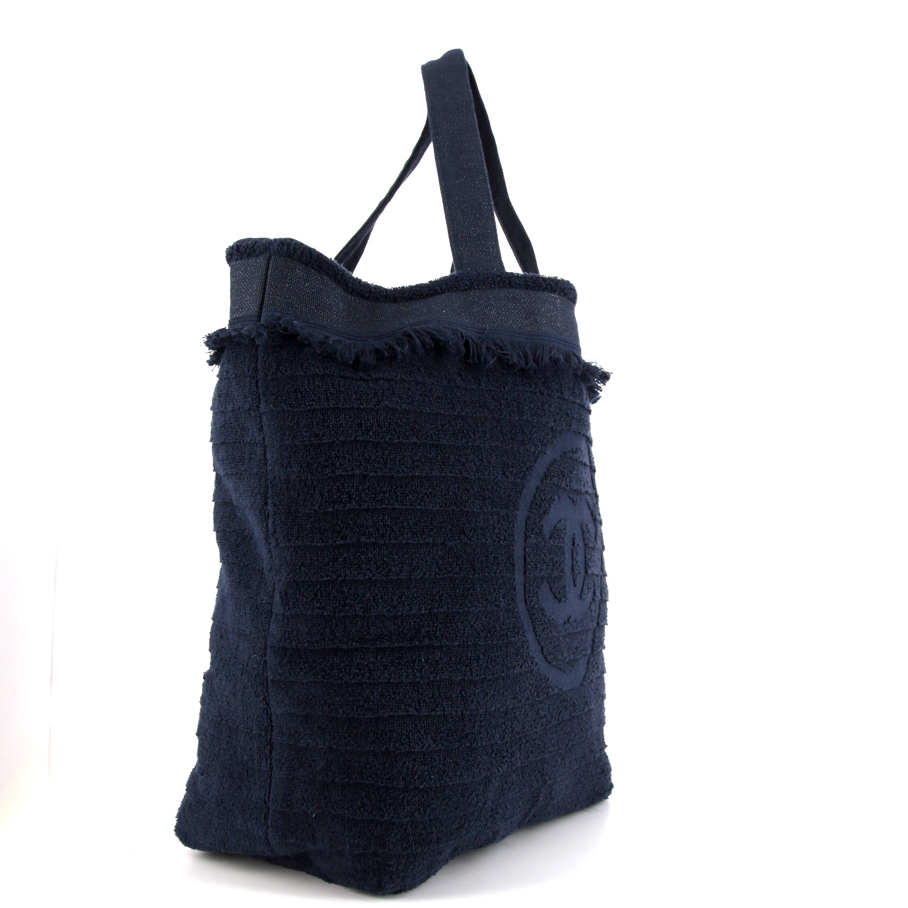 Chanel Pile Tote bag shopping bag in navy blue terry fabric