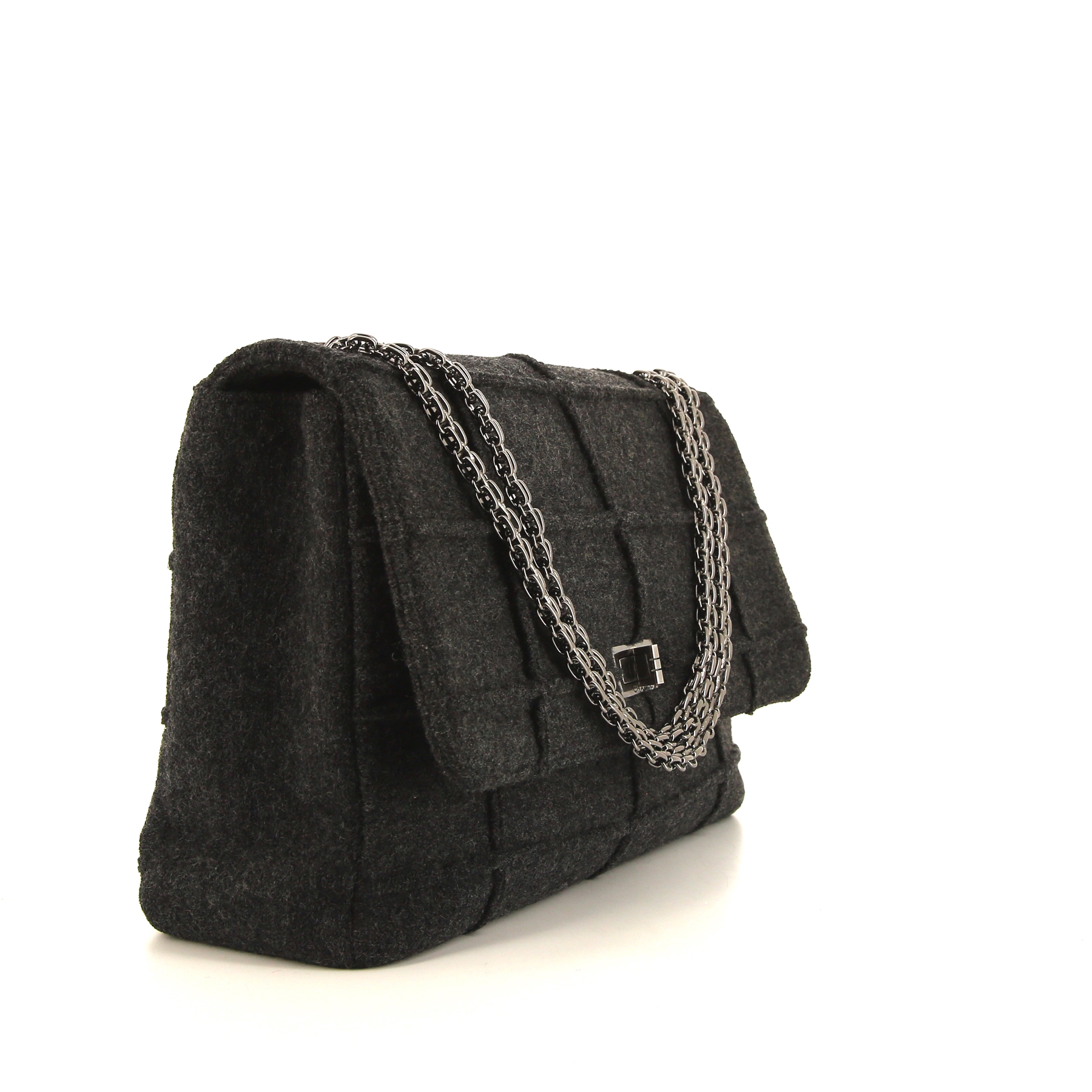 Chanel 2.55 shoulder bag in anthracite grey felt lined whool